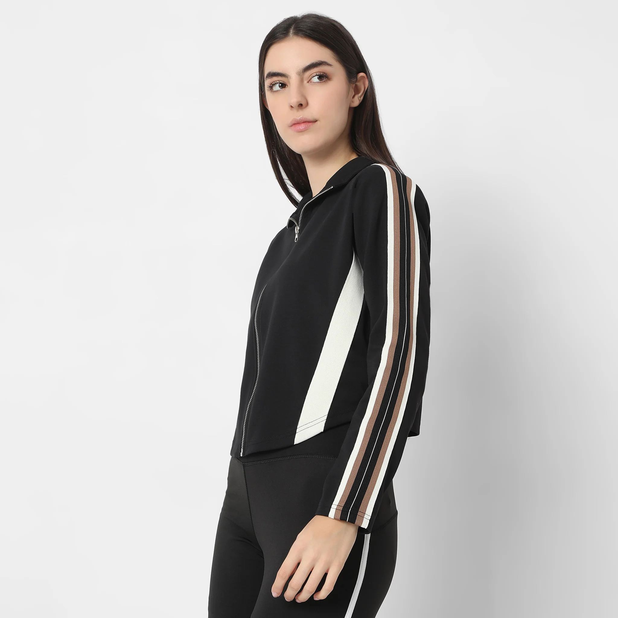 Mock Turtle Neck Full Sleeve Mock Neck With Zipper Detail Sweatshirt - Image 5