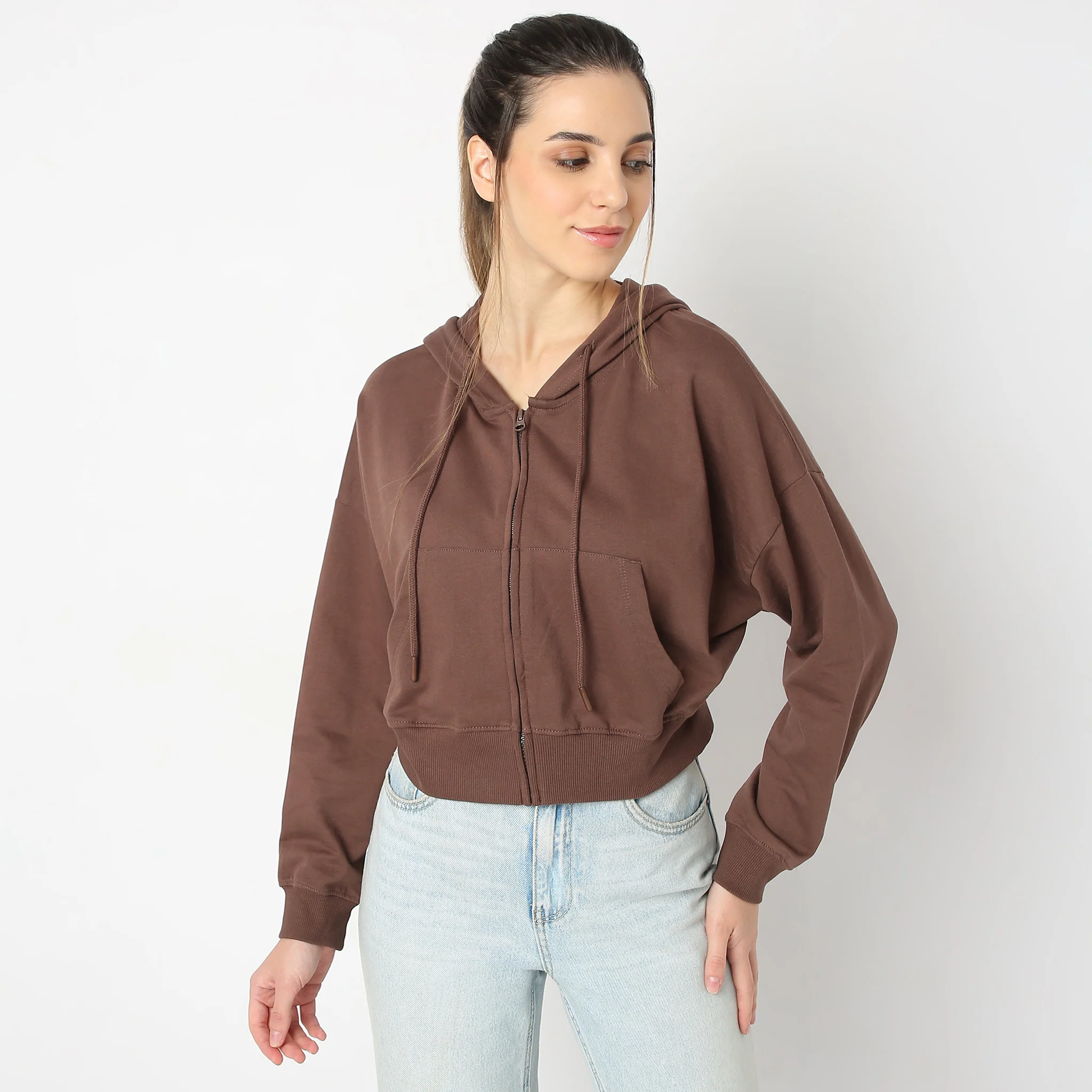 Solid Hoodie Full Sleeve With Zipper Detail Sweatshirt - Image 2