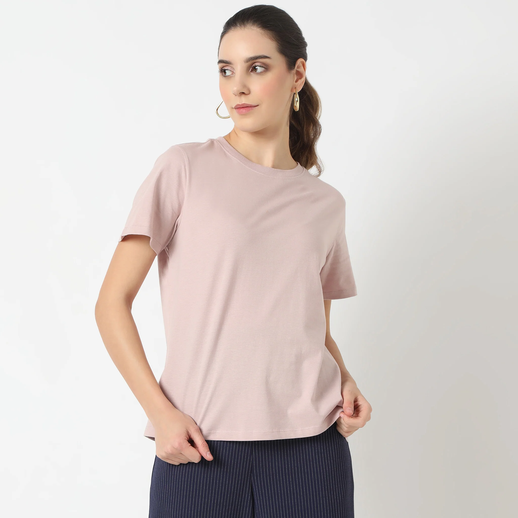 Solid Round Neck T-Shirt - Image 52