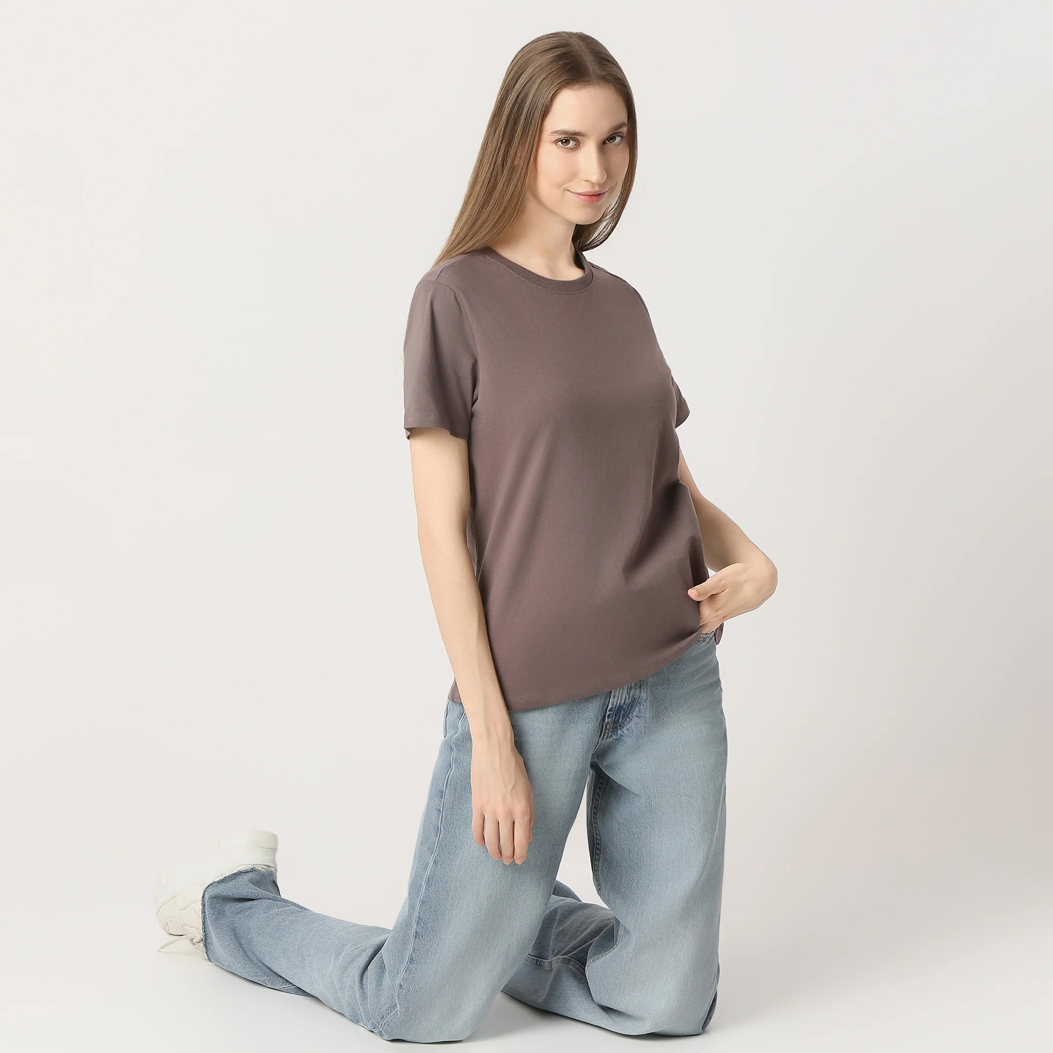 Solid Round Neck T-Shirt - Image 56
