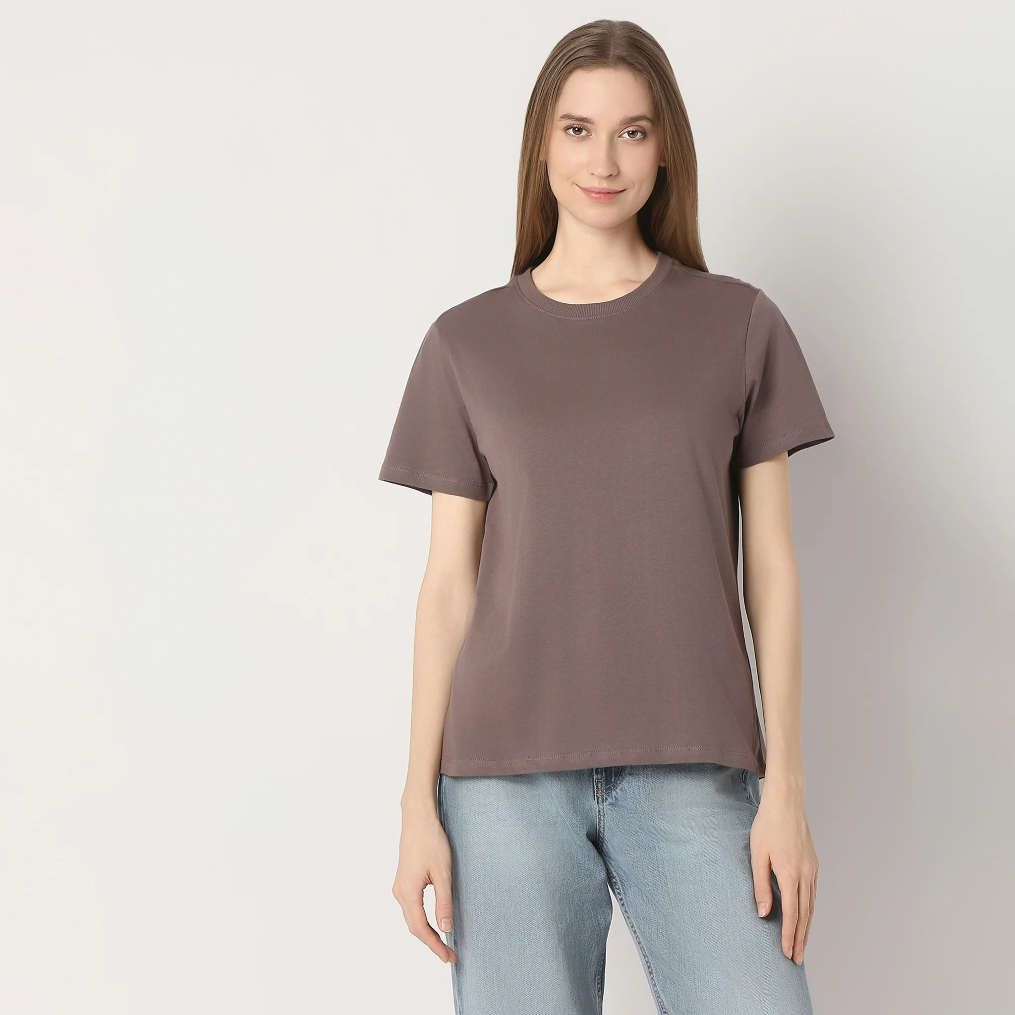 Solid Round Neck T-Shirt - Image 57