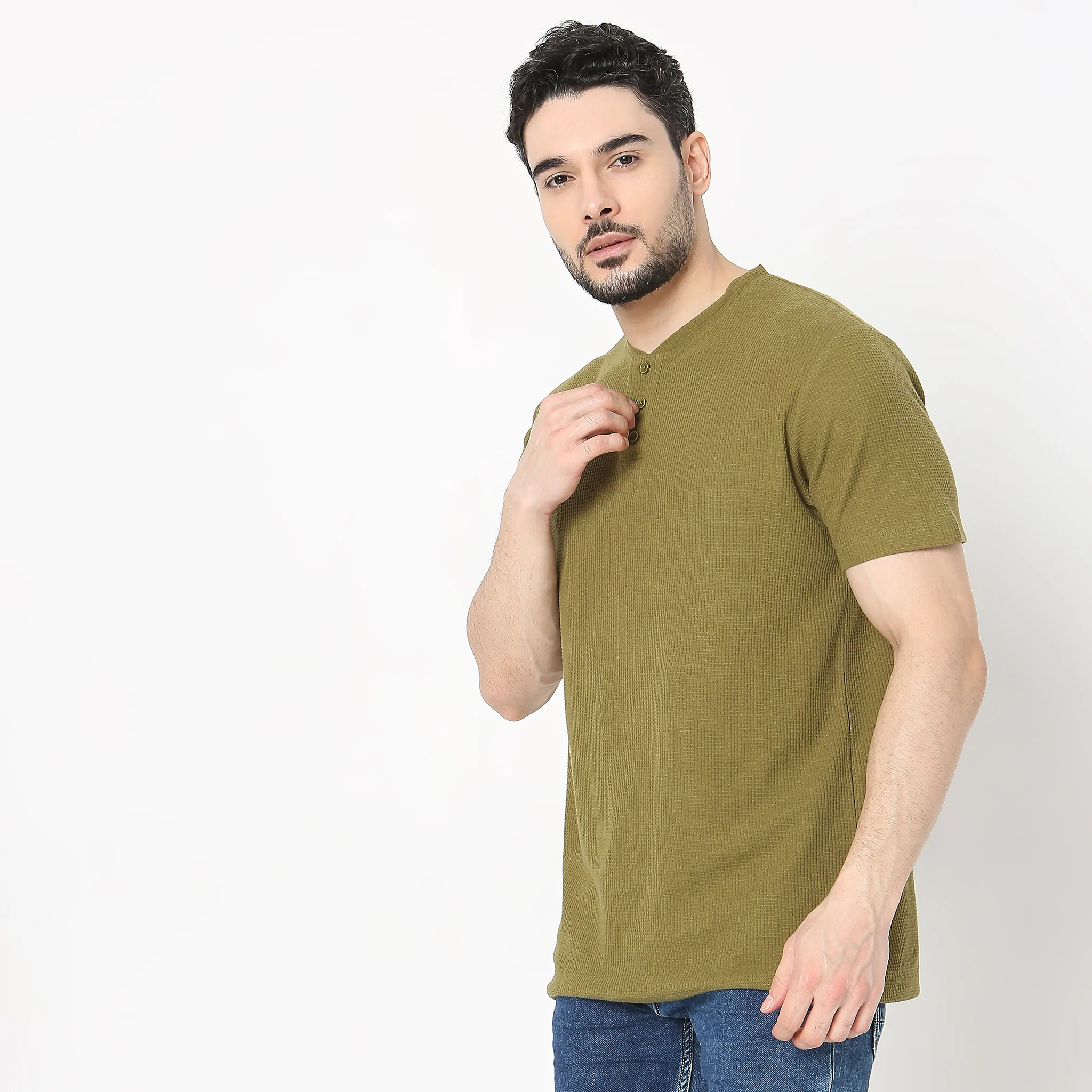 Lumberjack™ Henley in Micro Waffle Structured Fabric - Warm Feeling for Comfort Regular Solid Sweat Tee - Image 10