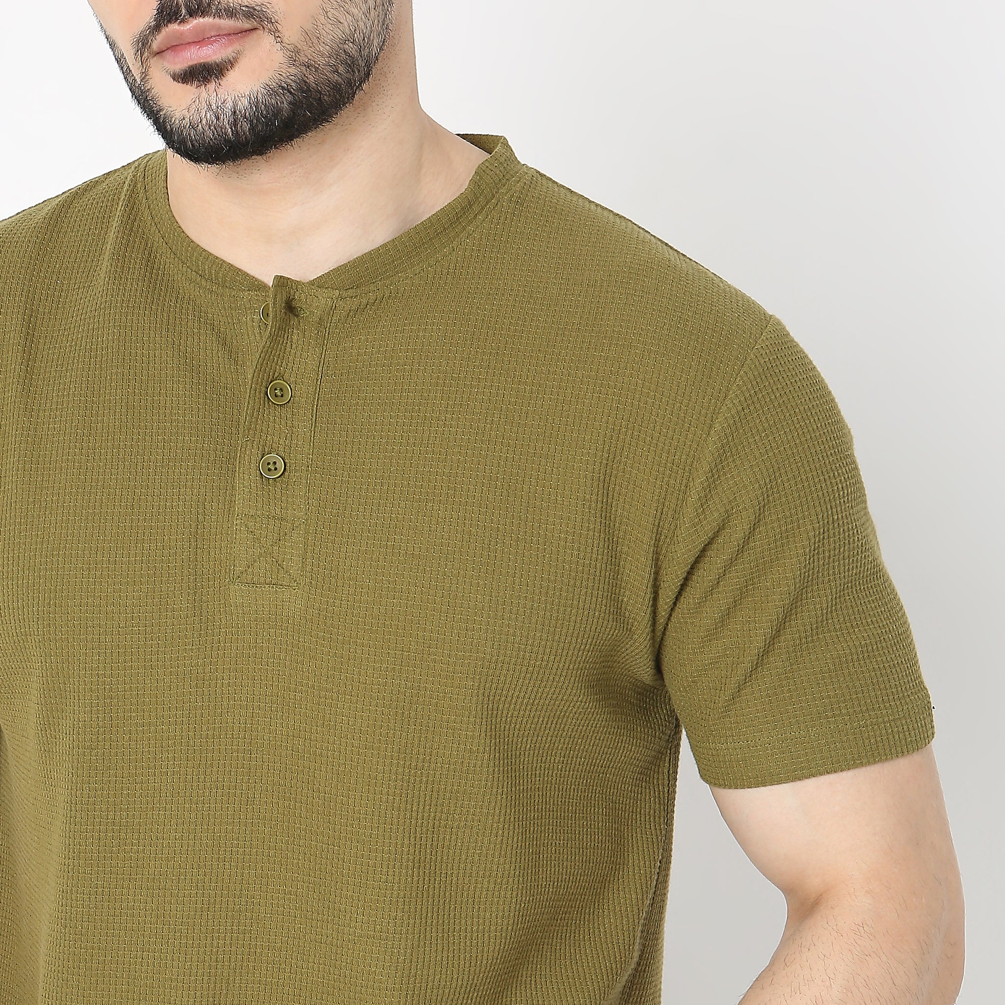 Lumberjack™ Henley in Micro Waffle Structured Fabric - Warm Feeling for Comfort Regular Solid Sweat Tee - Image 11