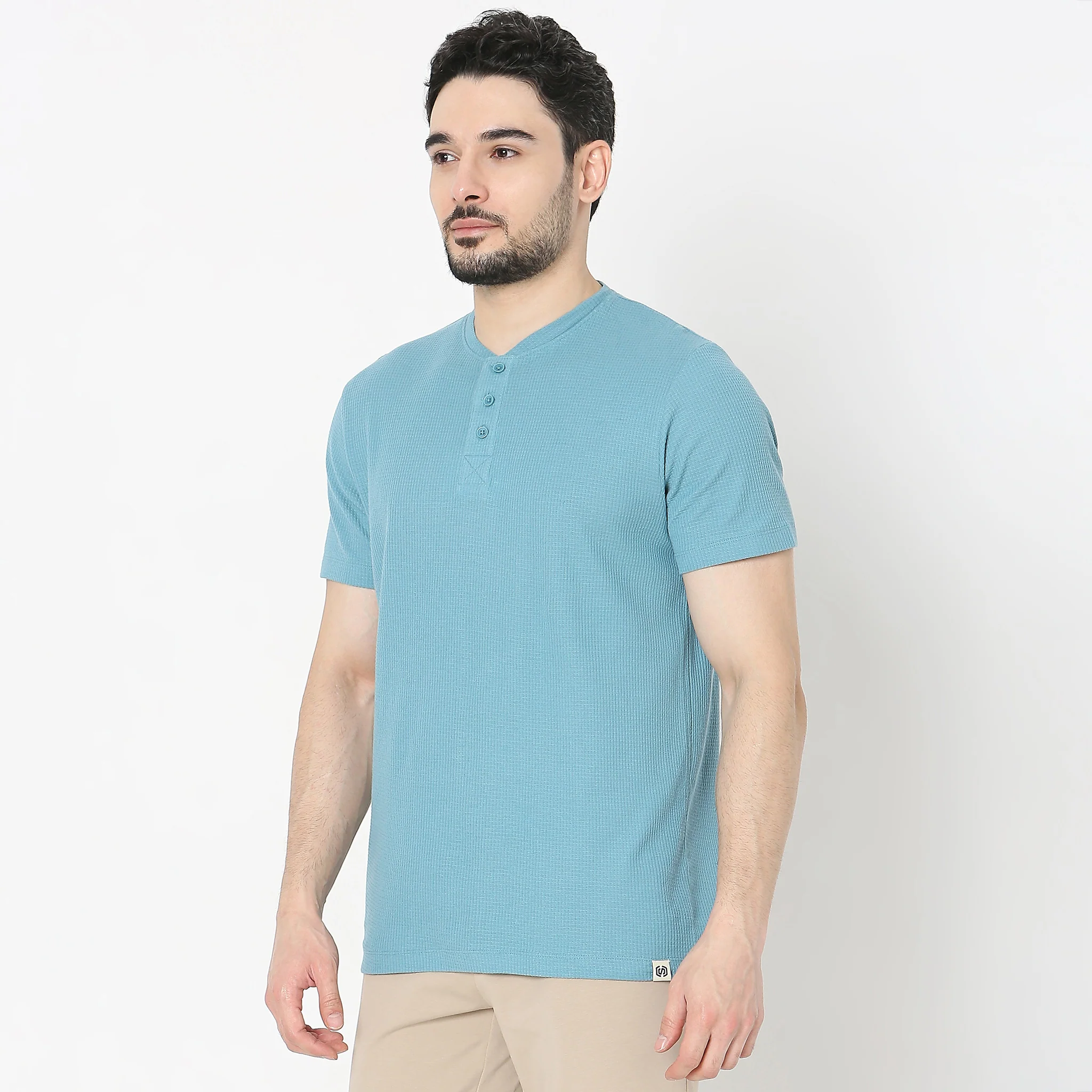 Lumberjack™ Henley in Micro Waffle Structured Fabric - Warm Feeling for Comfort Regular Solid Sweat Tee - Image 15