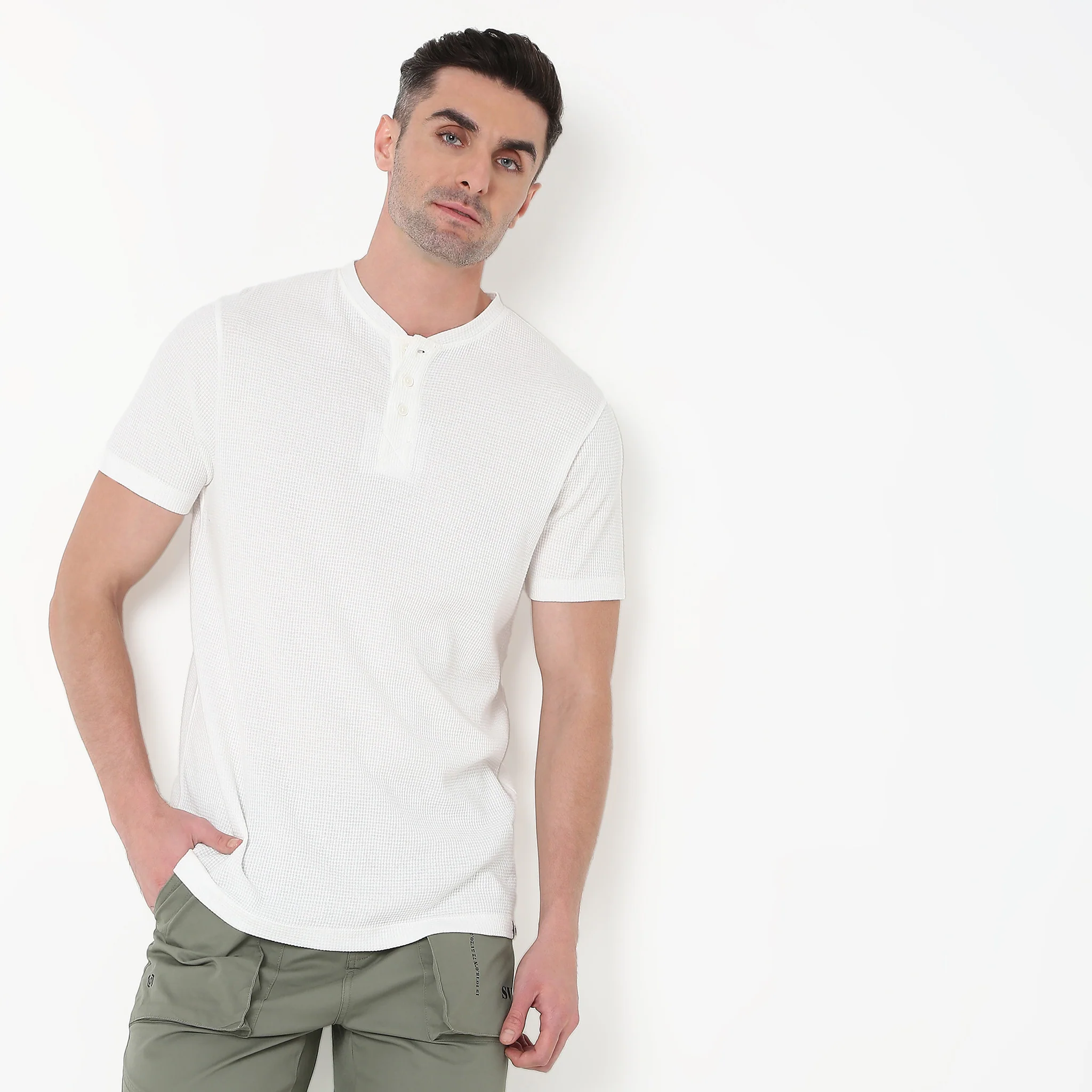 Lumberjack™ Henley in Micro Waffle Structured Fabric - Warm Feeling for Comfort Regular Solid Sweat Tee - Image 18