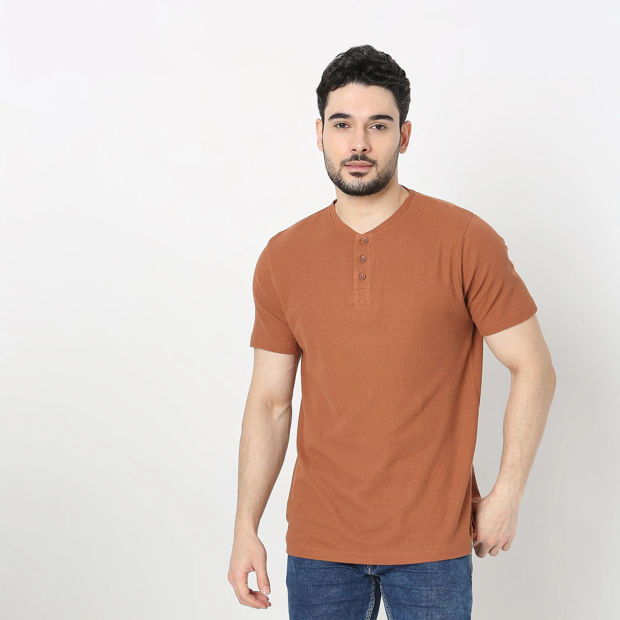 Lumberjack™ Henley in Micro Waffle Structured Fabric - Warm Feeling for Comfort Regular Solid Sweat Tee - Image 2