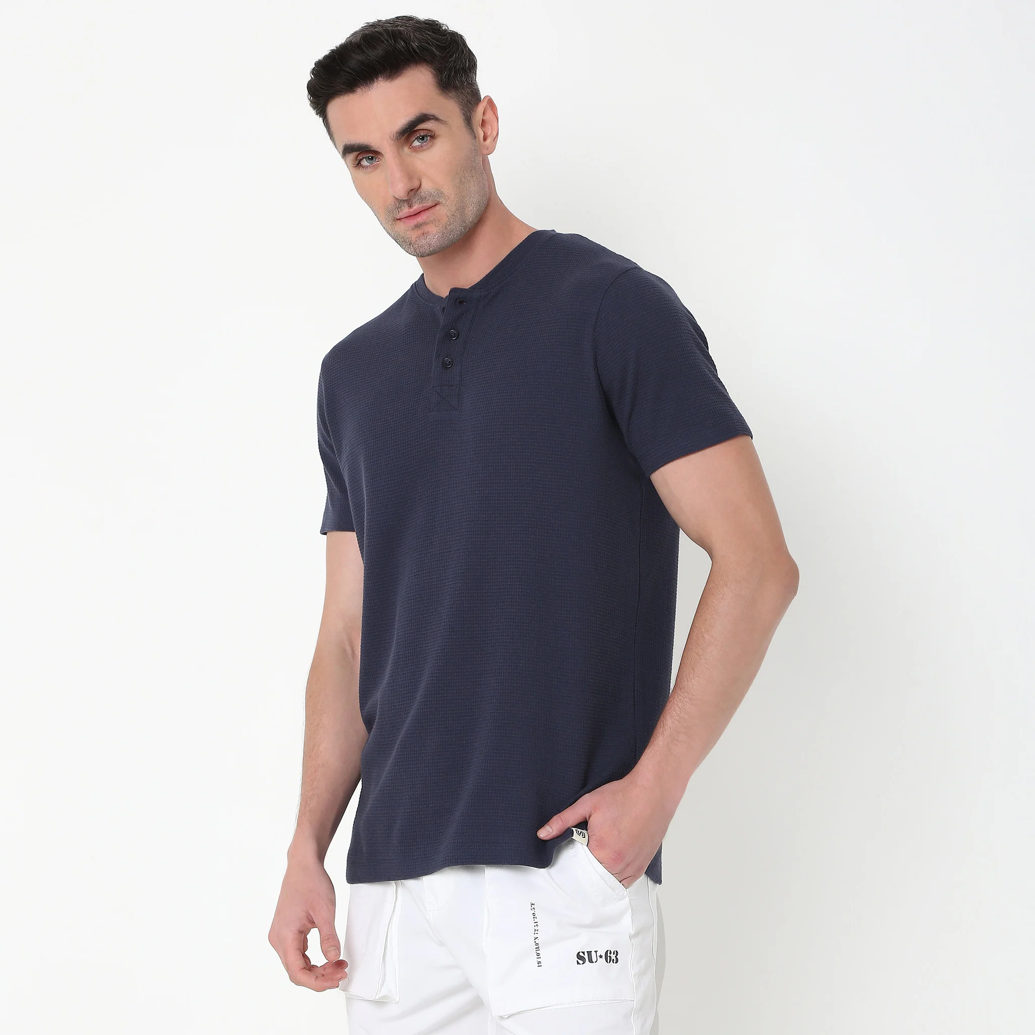 Lumberjack™ Henley in Micro Waffle Structured Fabric - Warm Feeling for Comfort Regular Solid Sweat Tee - Image 23