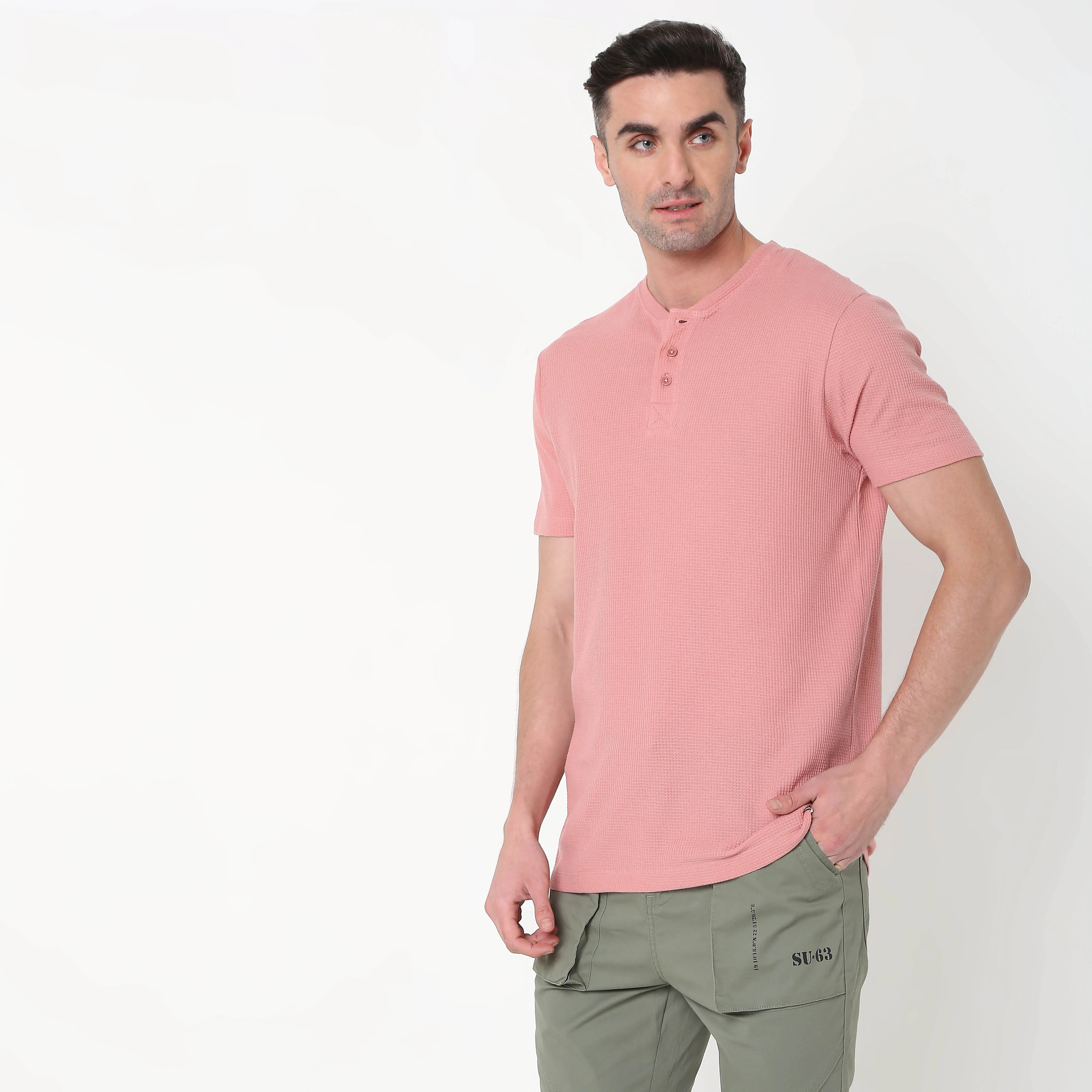 Lumberjack™ Henley in Micro Waffle Structured Fabric - Warm Feeling for Comfort Regular Solid Sweat Tee - Image 35