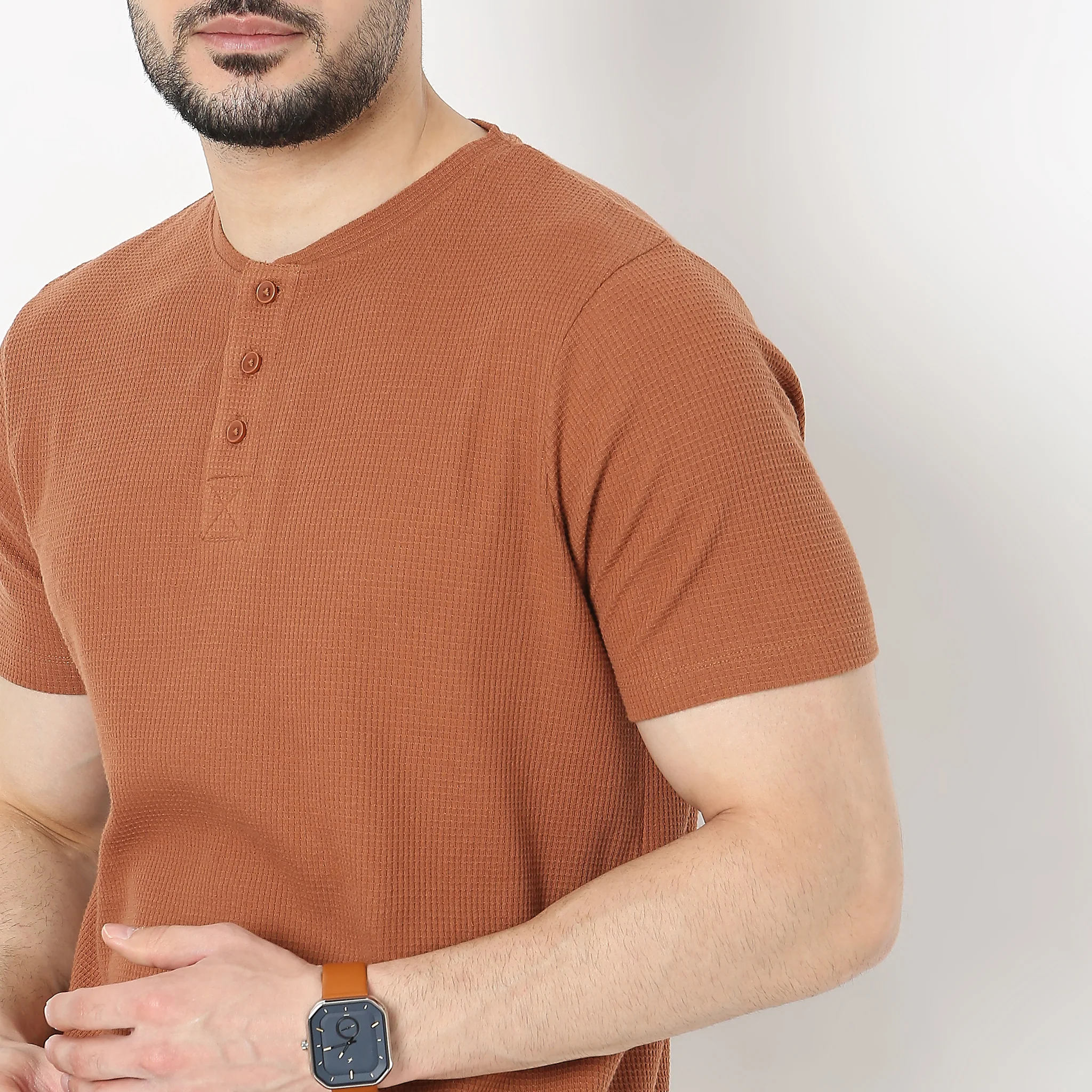 Lumberjack™ Henley in Micro Waffle Structured Fabric - Warm Feeling for Comfort Regular Solid Sweat Tee - Image 5