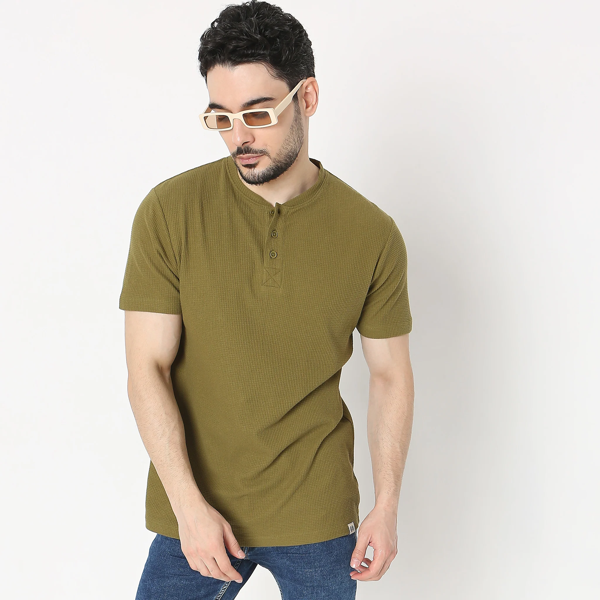 Lumberjack™ Henley in Micro Waffle Structured Fabric - Warm Feeling for Comfort Regular Solid Sweat Tee - Image 7
