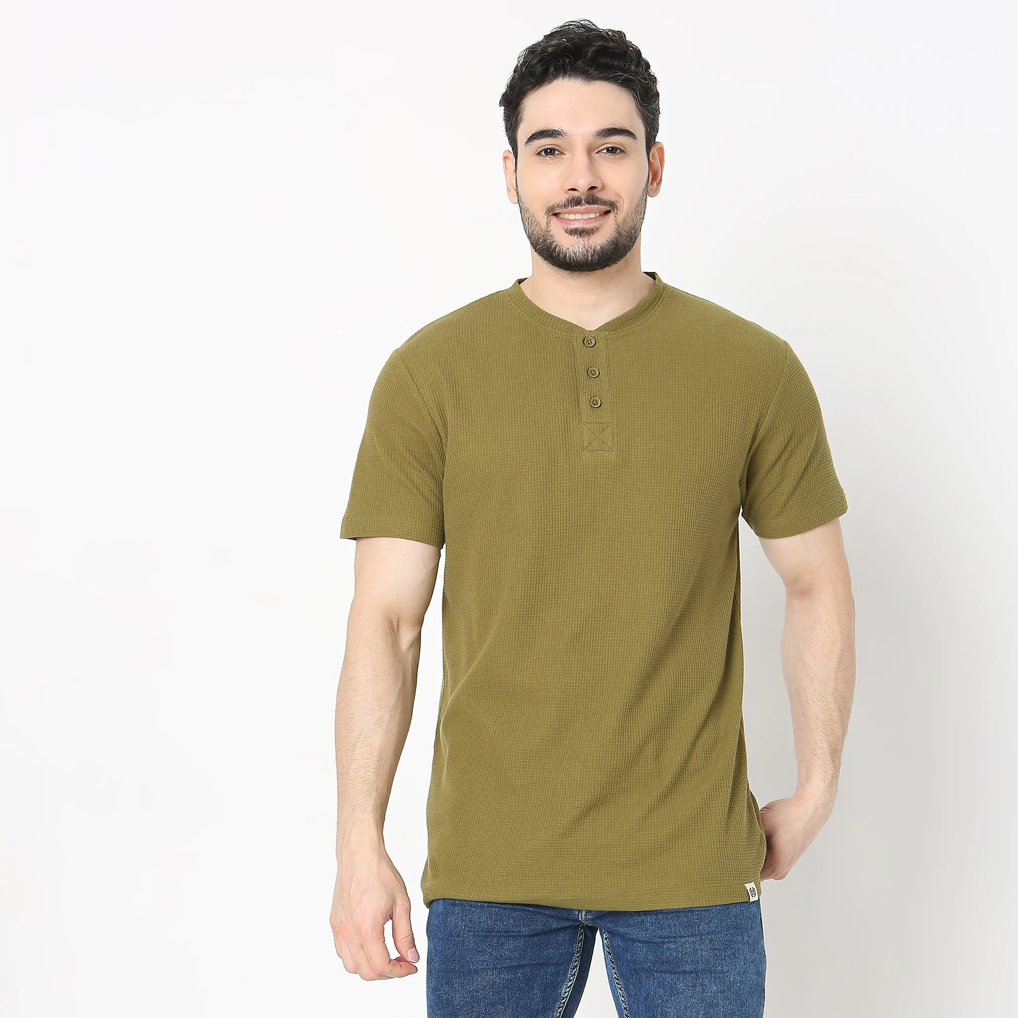 Lumberjack™ Henley in Micro Waffle Structured Fabric - Warm Feeling for Comfort Regular Solid Sweat Tee - Image 9