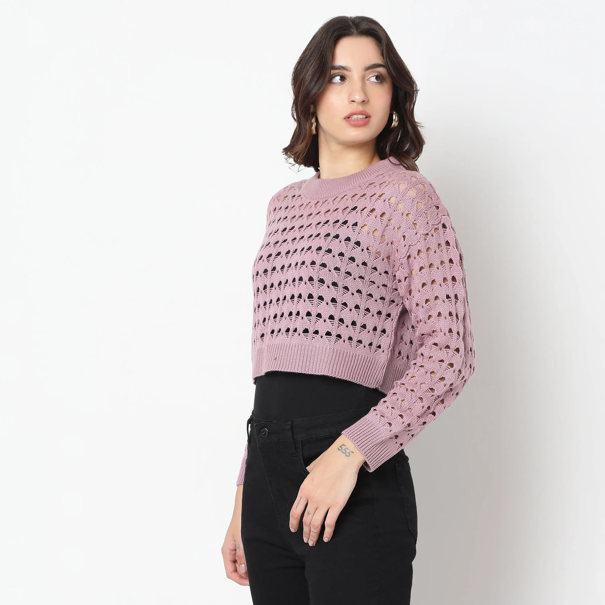 Full Sleeve Ribbed Hem Knit Top - Image 5