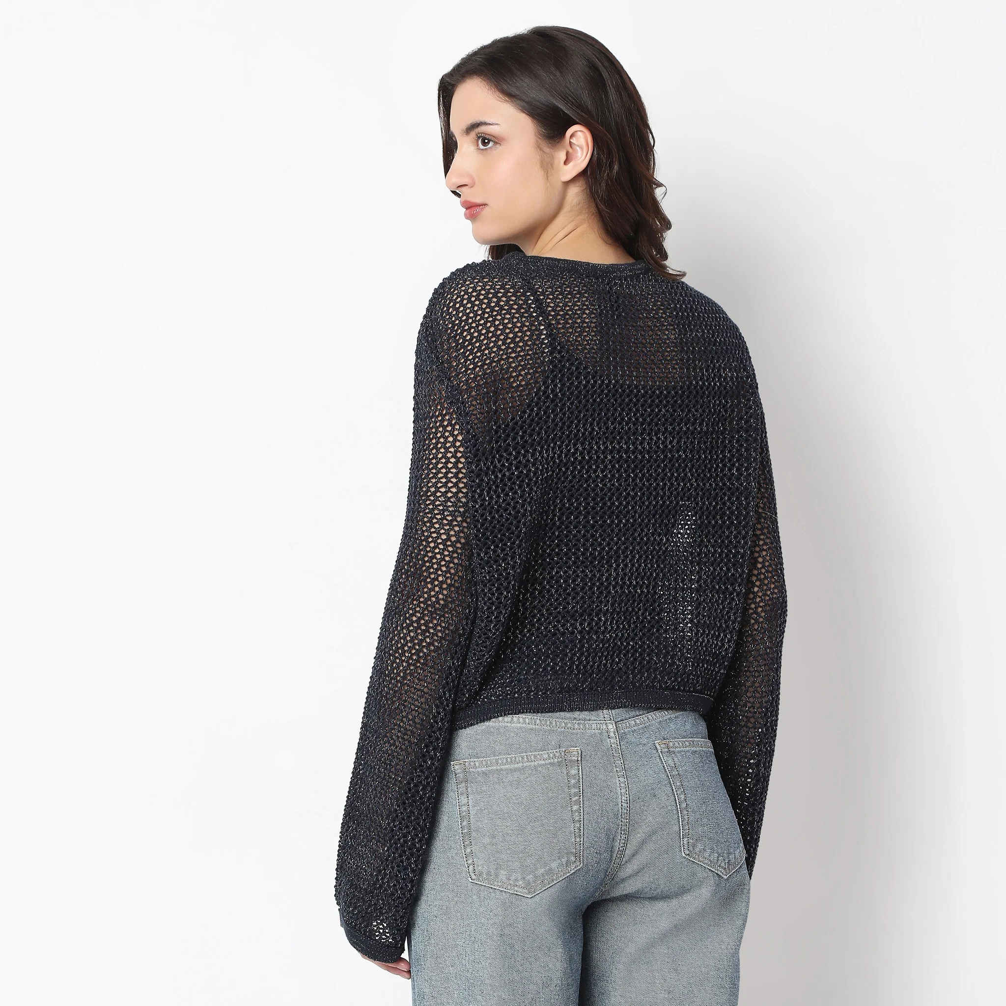 Full Sleeve Round Neck Regular Fit Solid Flat Knit T-Shirt - Image 3