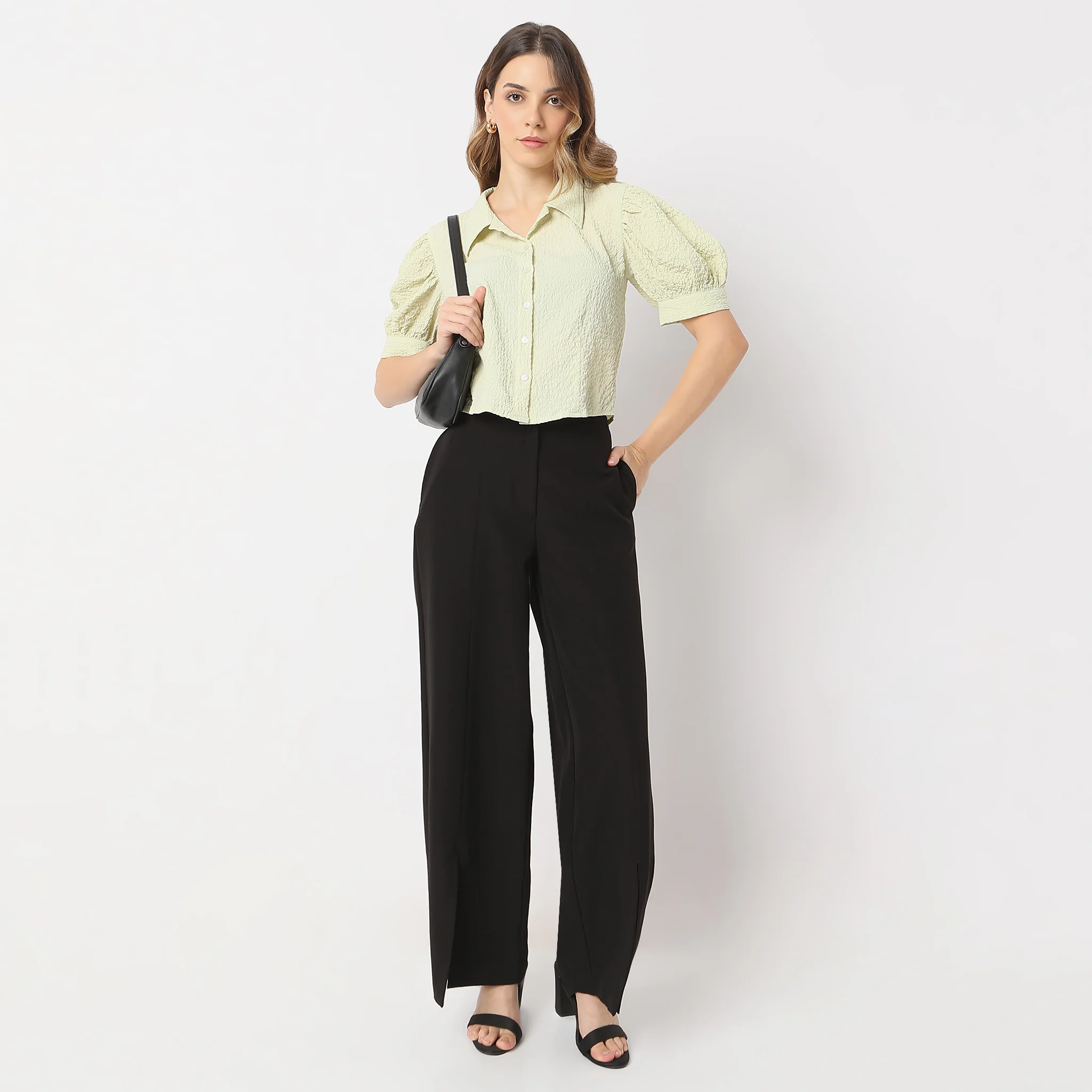 Cropped Shirt Collar Betty Puff Sleeve Top - Image 6