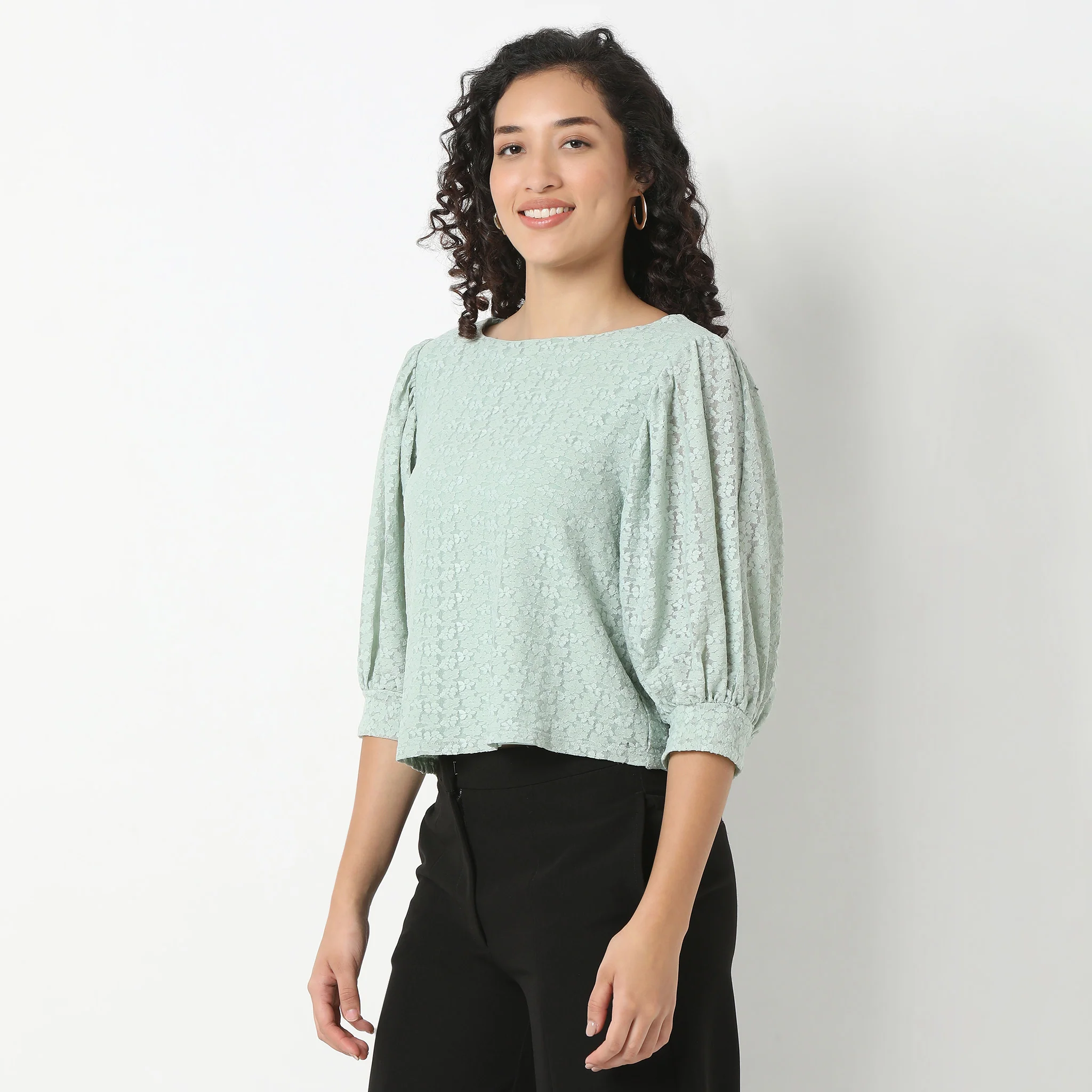 Solid Round Neck Full Lace Top - Image 10