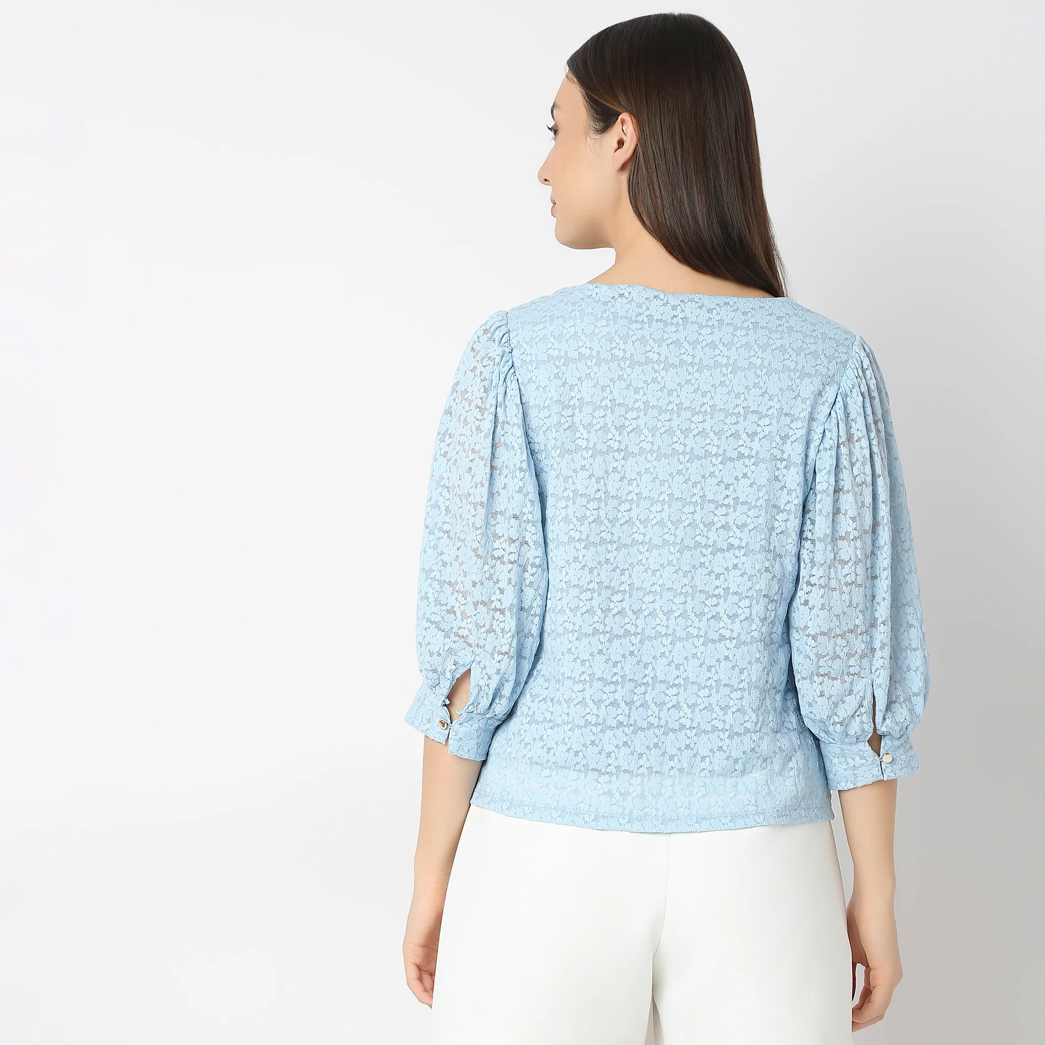 Solid Round Neck Full Lace Top - Image 3
