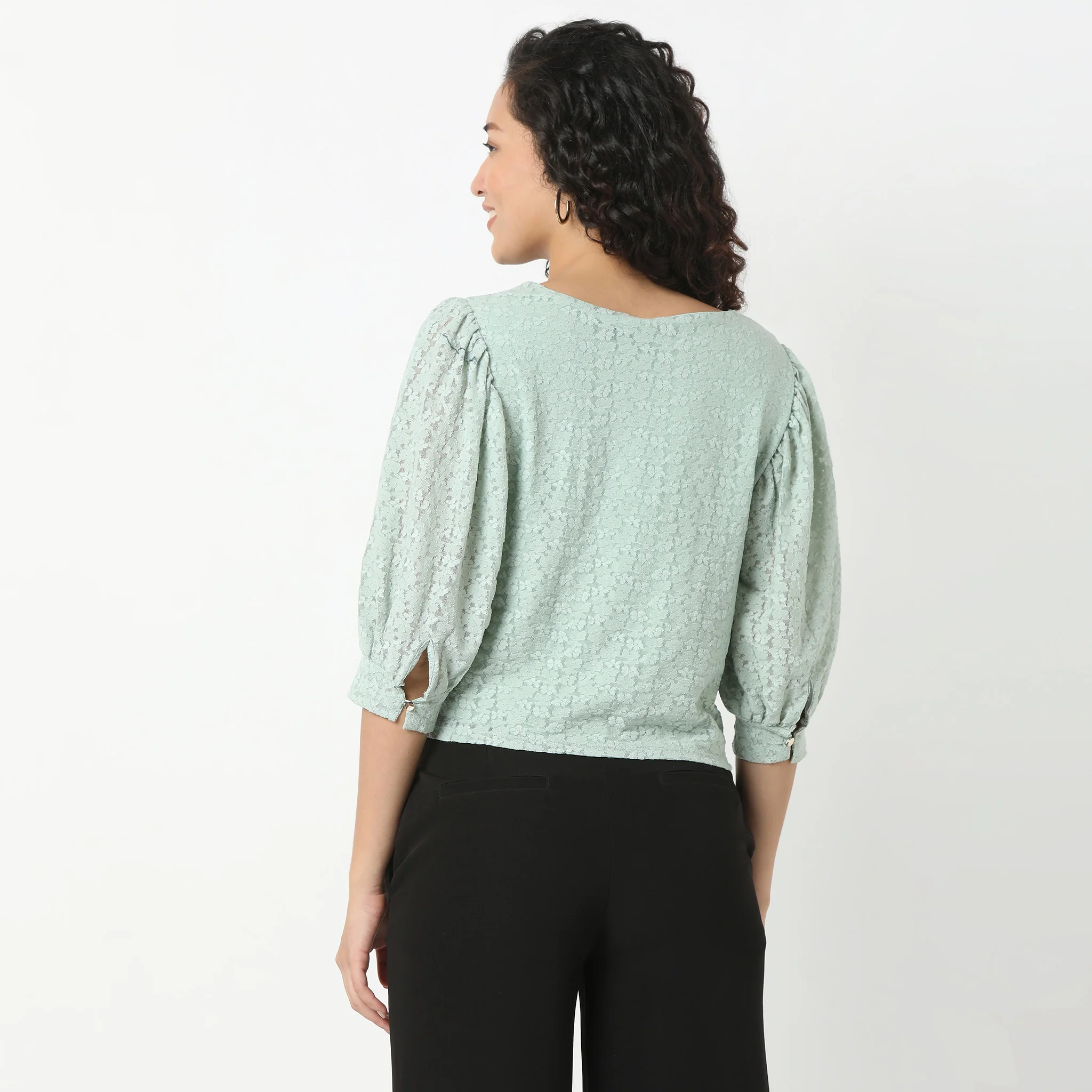 Solid Round Neck Full Lace Top - Image 8