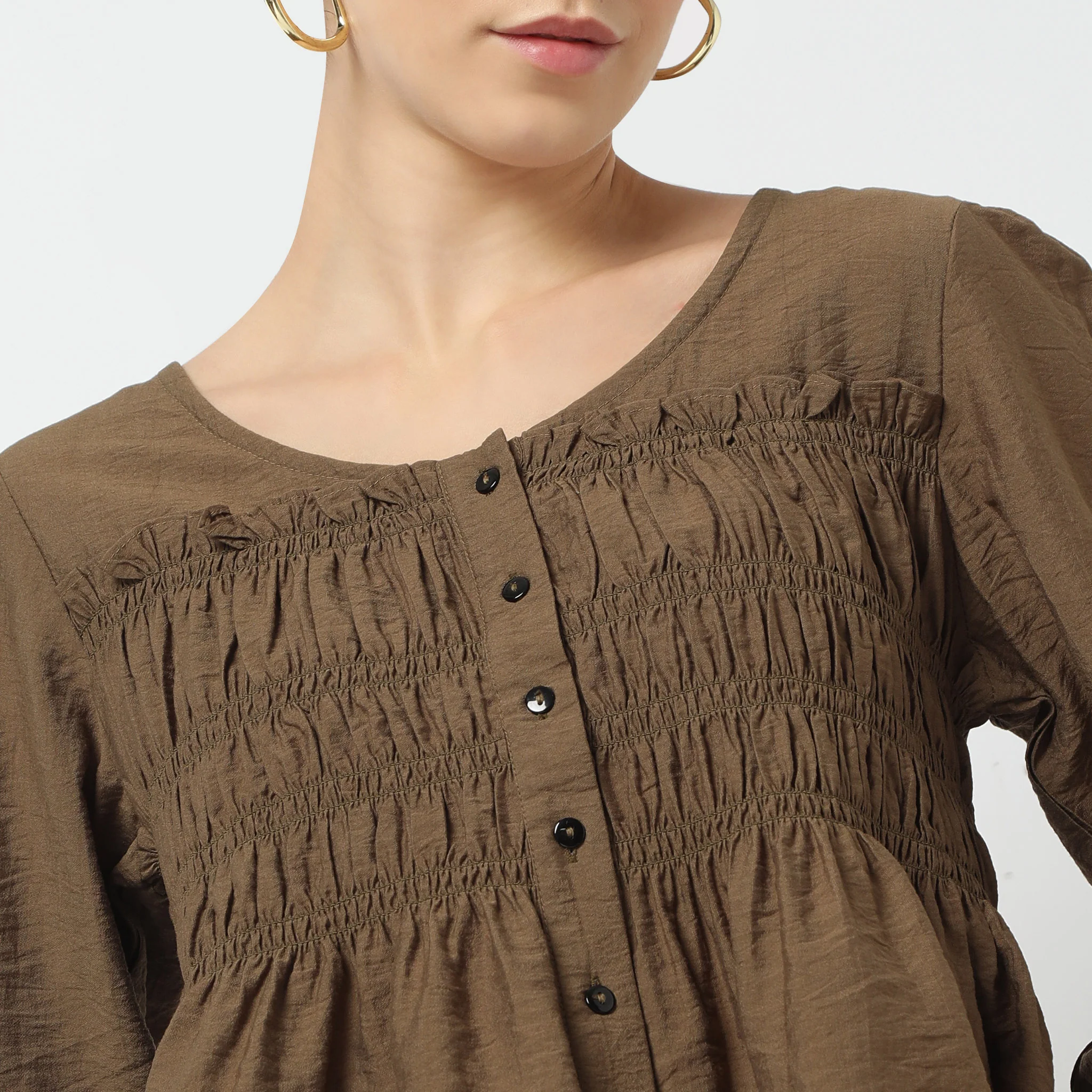 Round Neck Solid Smock Crop Top - Image 10