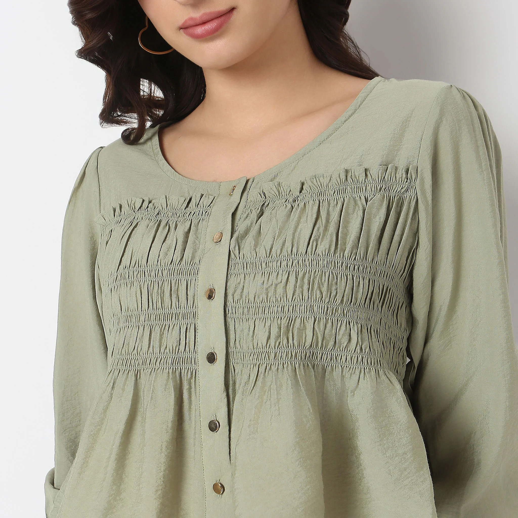 Round Neck Solid Smock Crop Top - Image 5