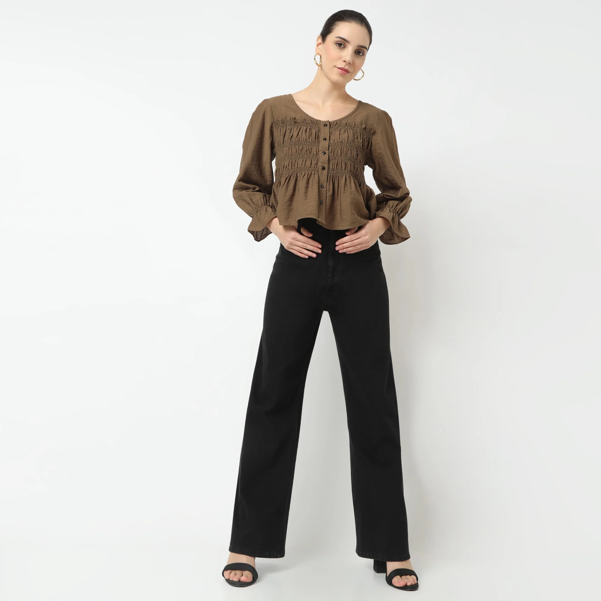 Round Neck Solid Smock Crop Top - Image 6
