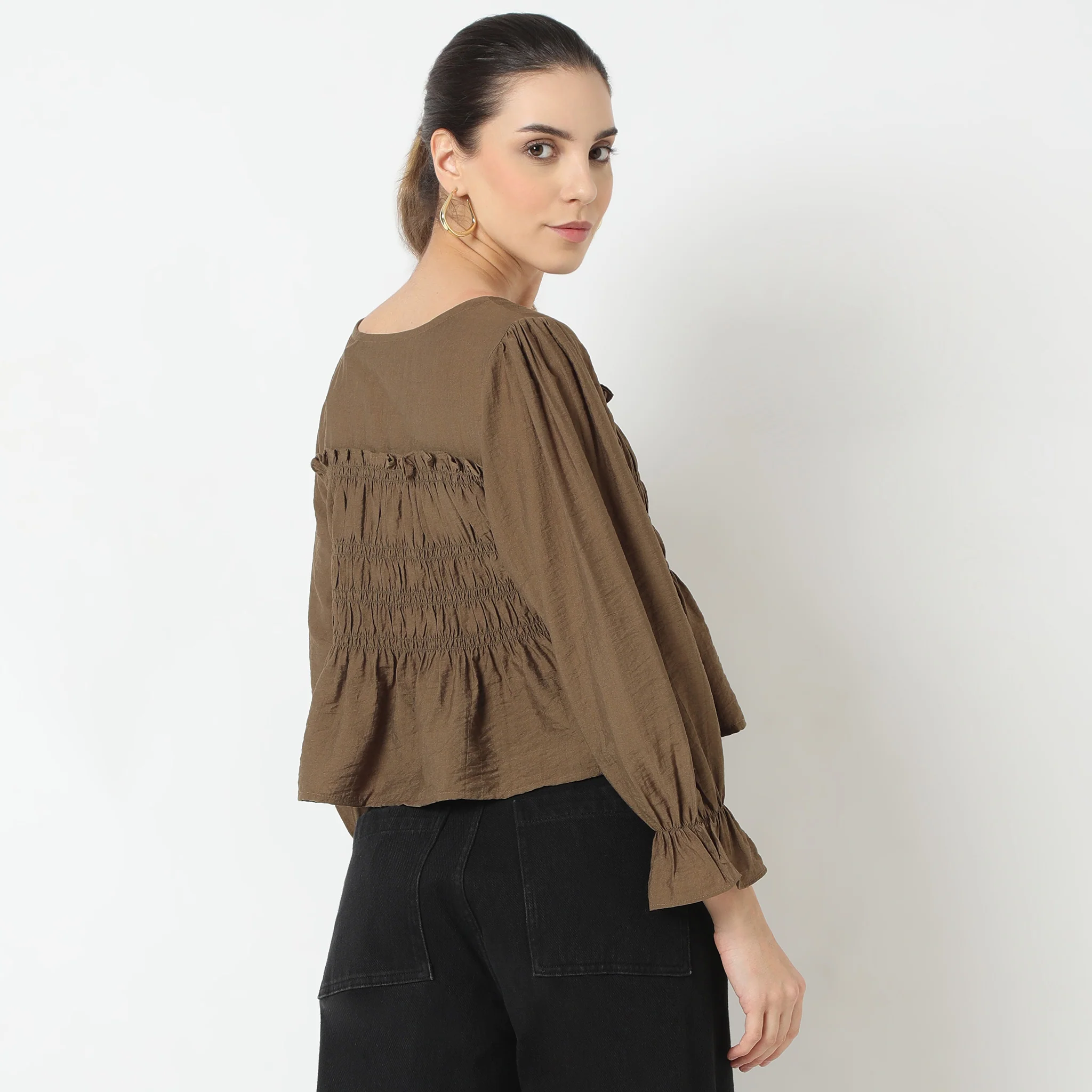 Round Neck Solid Smock Crop Top - Image 8