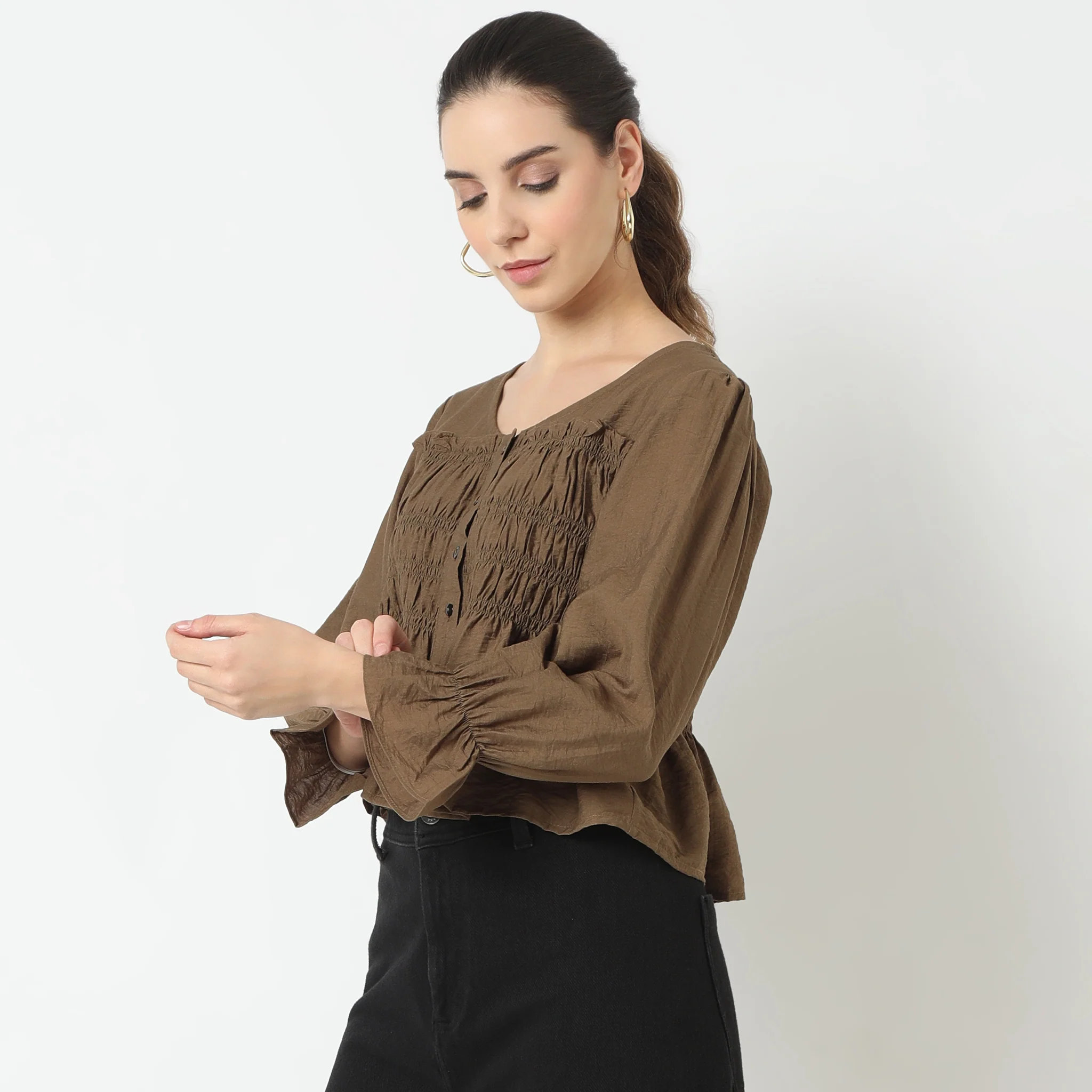 Round Neck Solid Smock Crop Top - Image 9