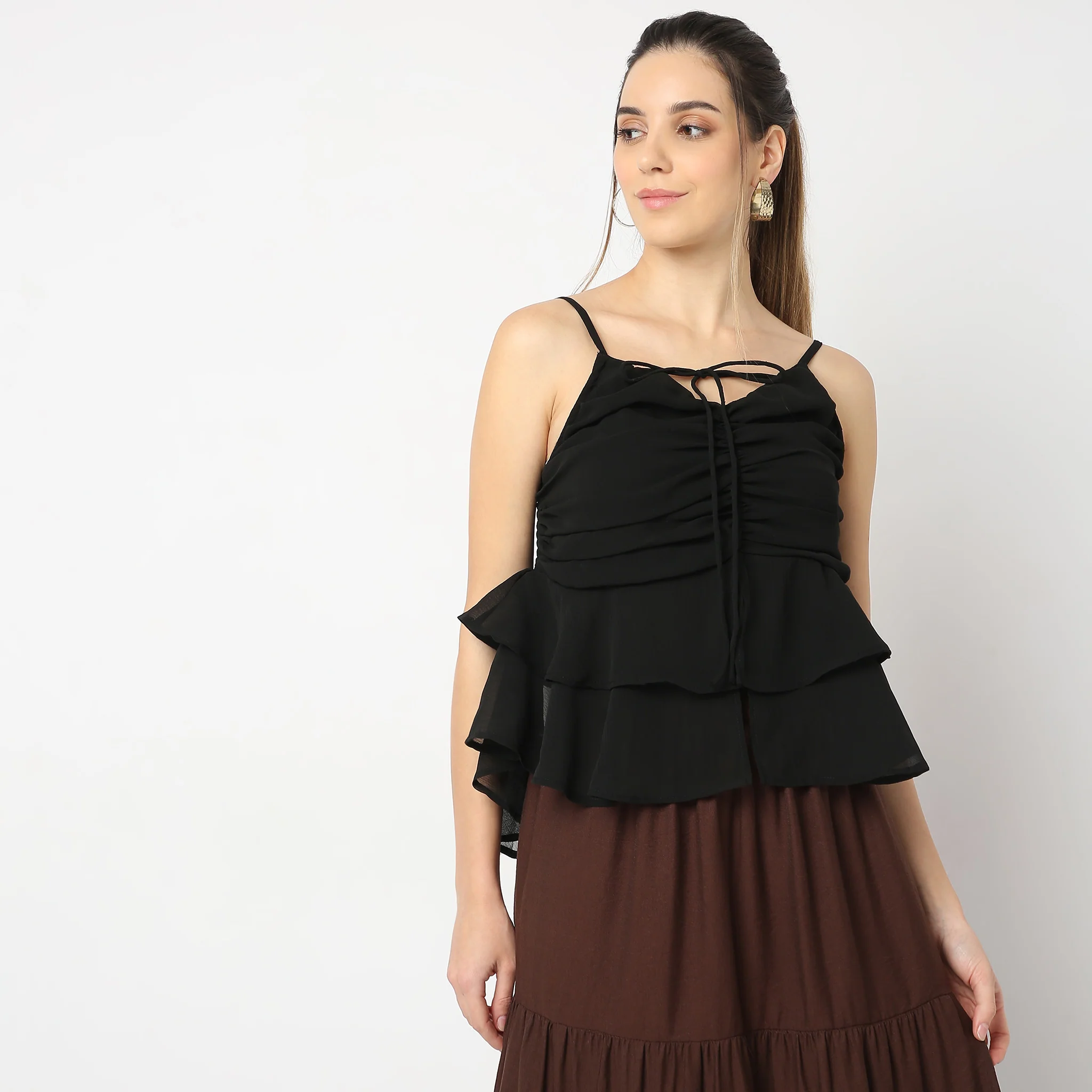 Square Neck Betty Sleeveless Party Top With Full Sleeve - Image 2