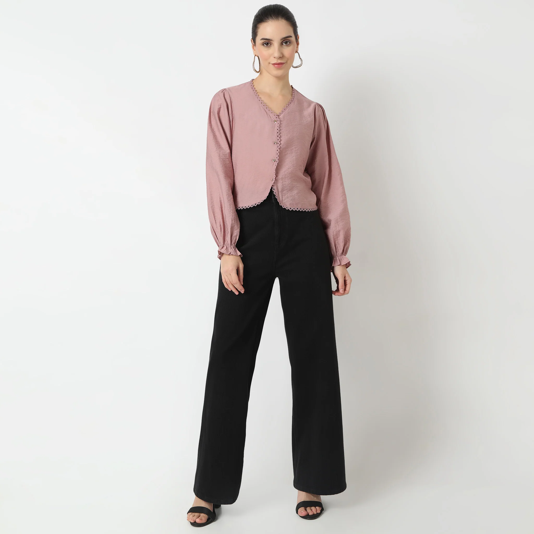 Solid Full Sleeve V-Neck Top