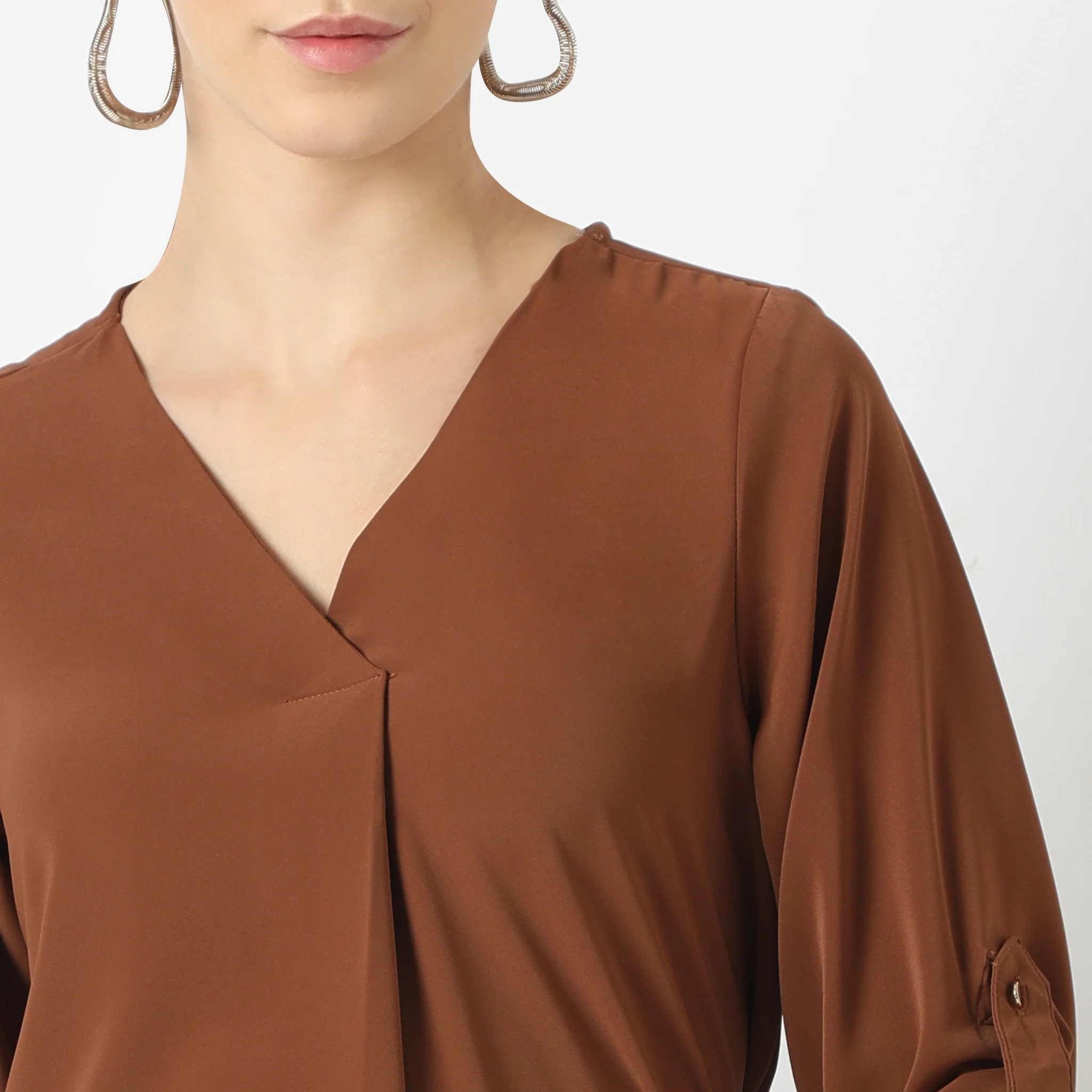 Solid Three-Fourth Sleeve V-Neck Top - Image 10