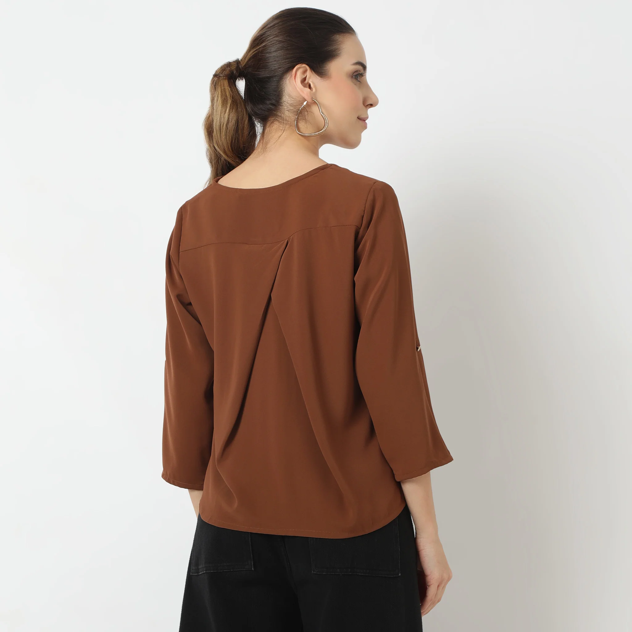Solid Three-Fourth Sleeve V-Neck Top - Image 8