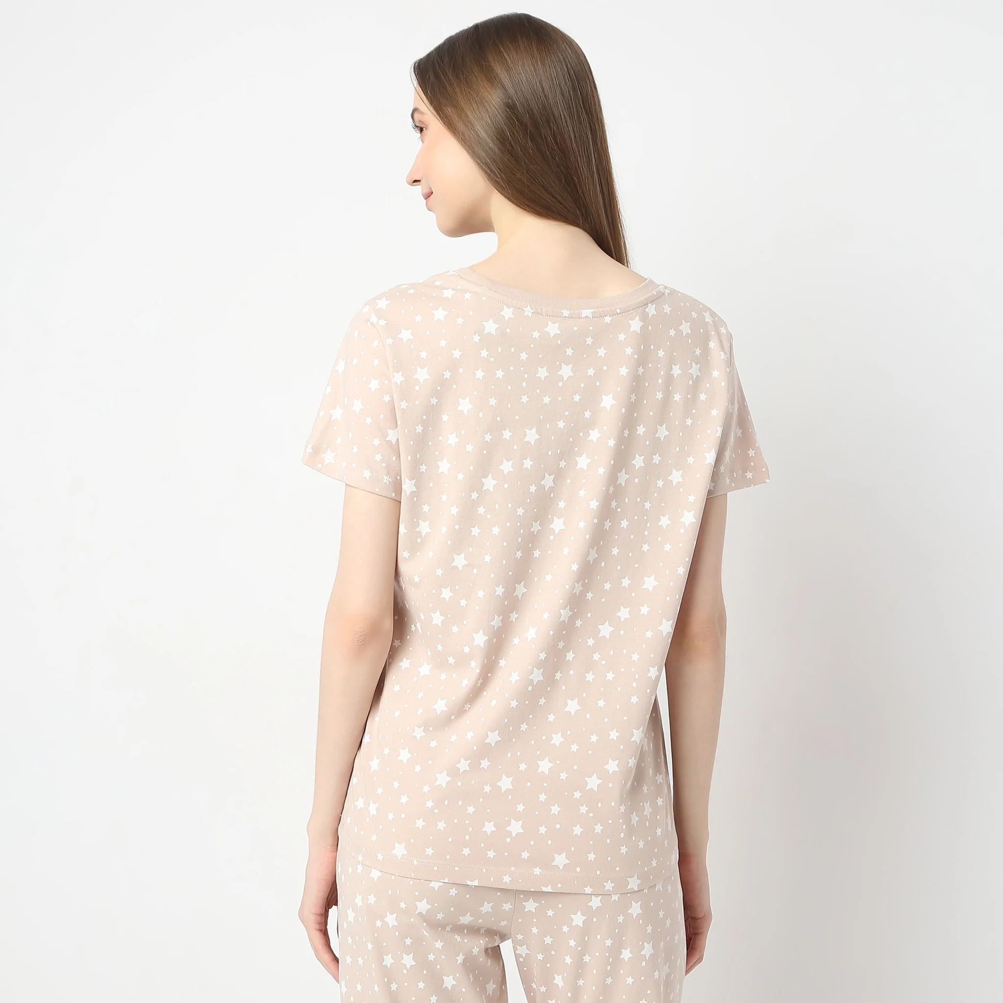 Star And Moon Print Crew Neck Short Sleeve Lounge T-Shirt - Image 3