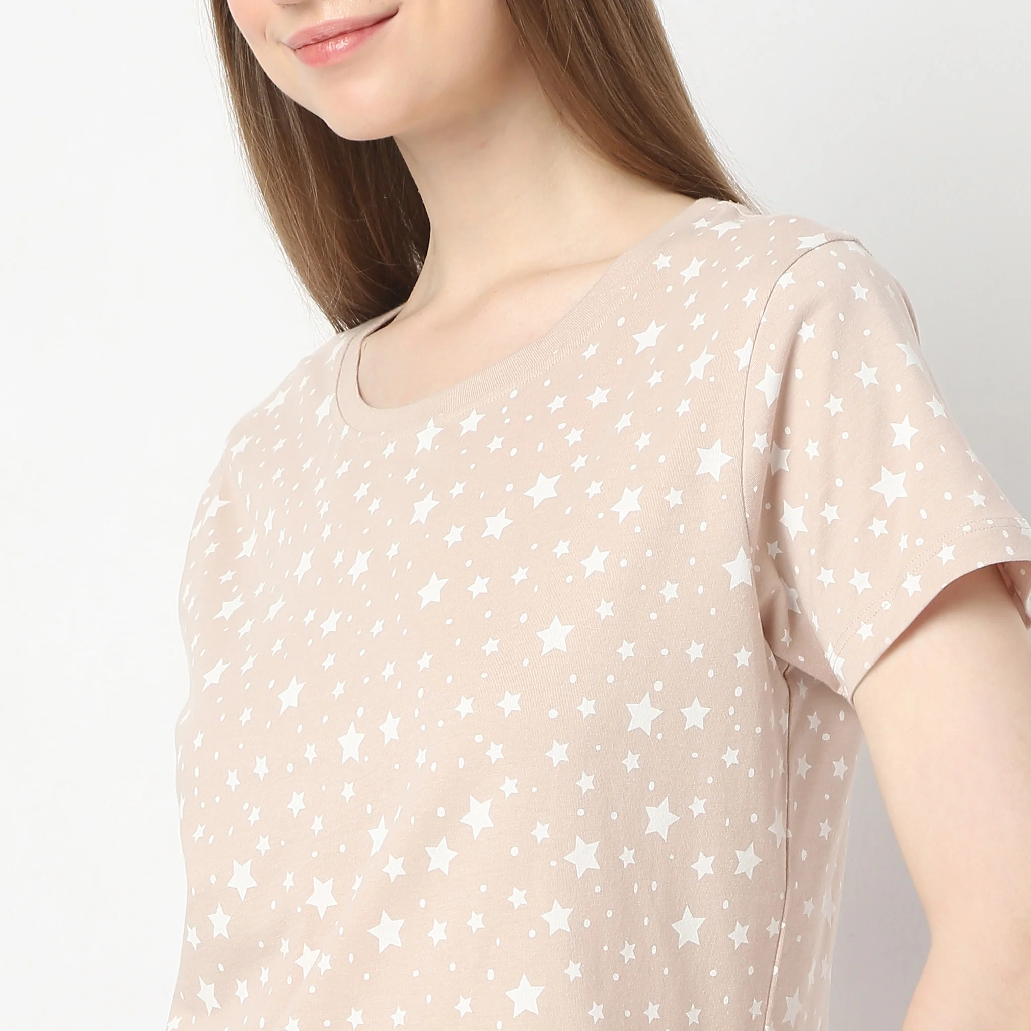 Star And Moon Print Crew Neck Short Sleeve Lounge T-Shirt - Image 4