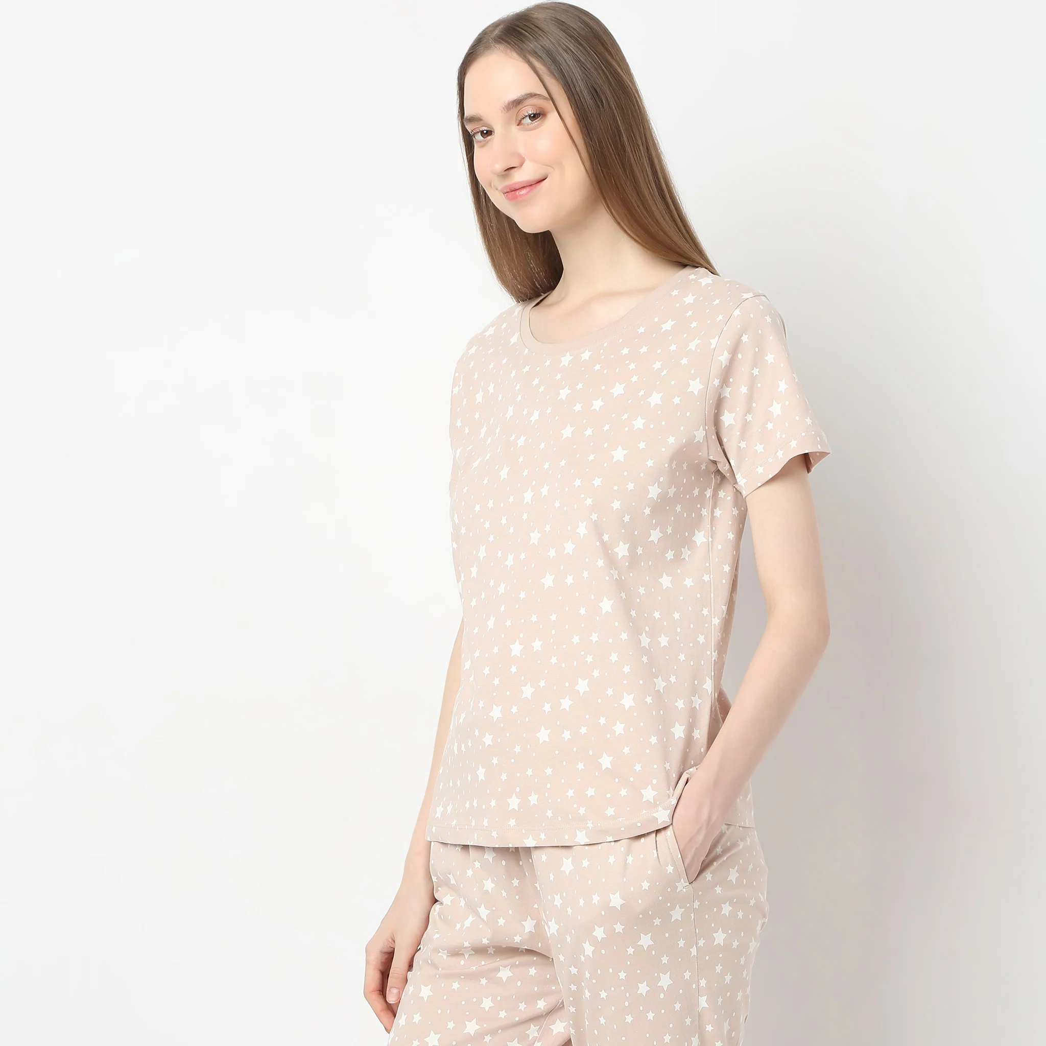 Star And Moon Print Crew Neck Short Sleeve Lounge T-Shirt - Image 5