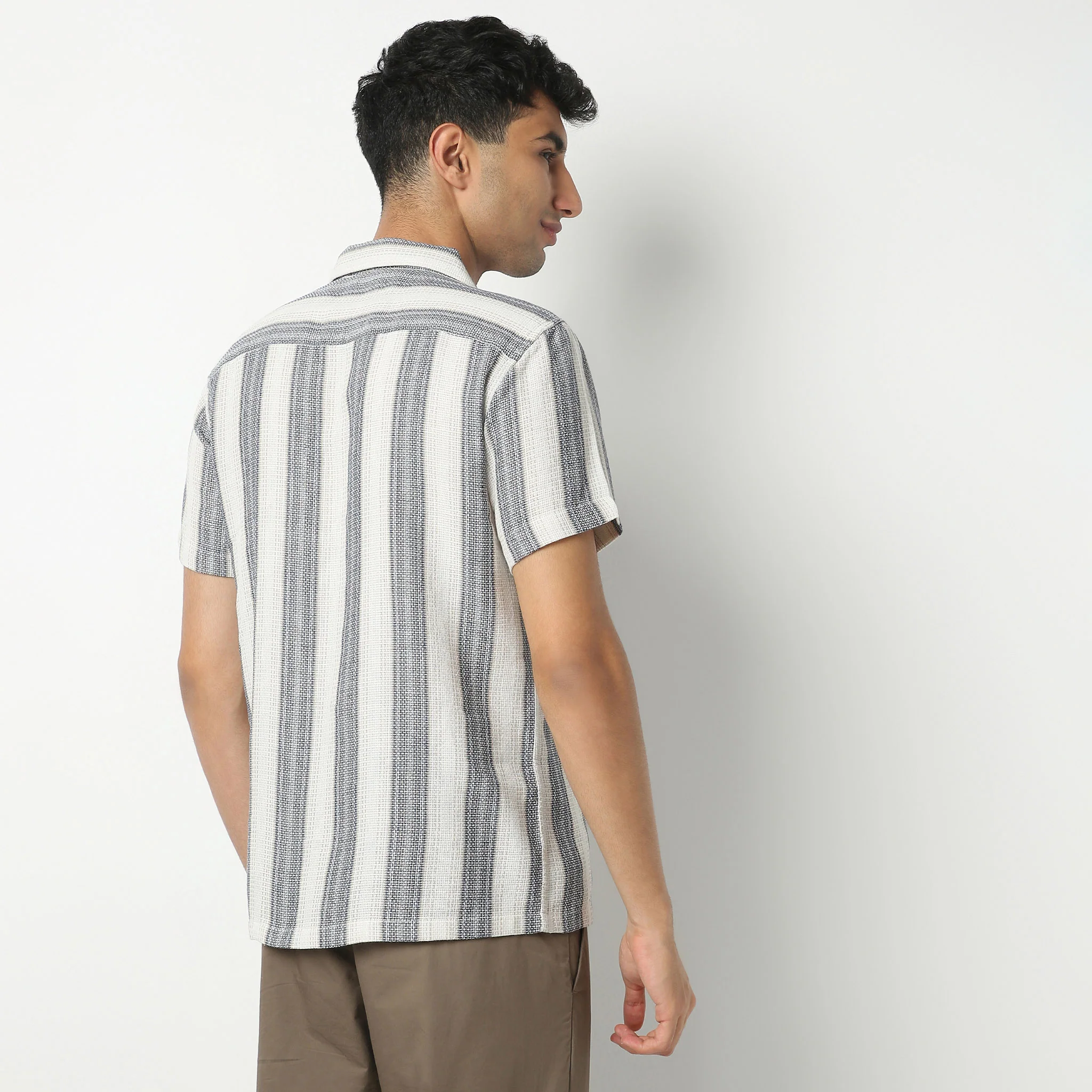 Striped Camp Collar Half Sleeve Mood Shirt - Image 3