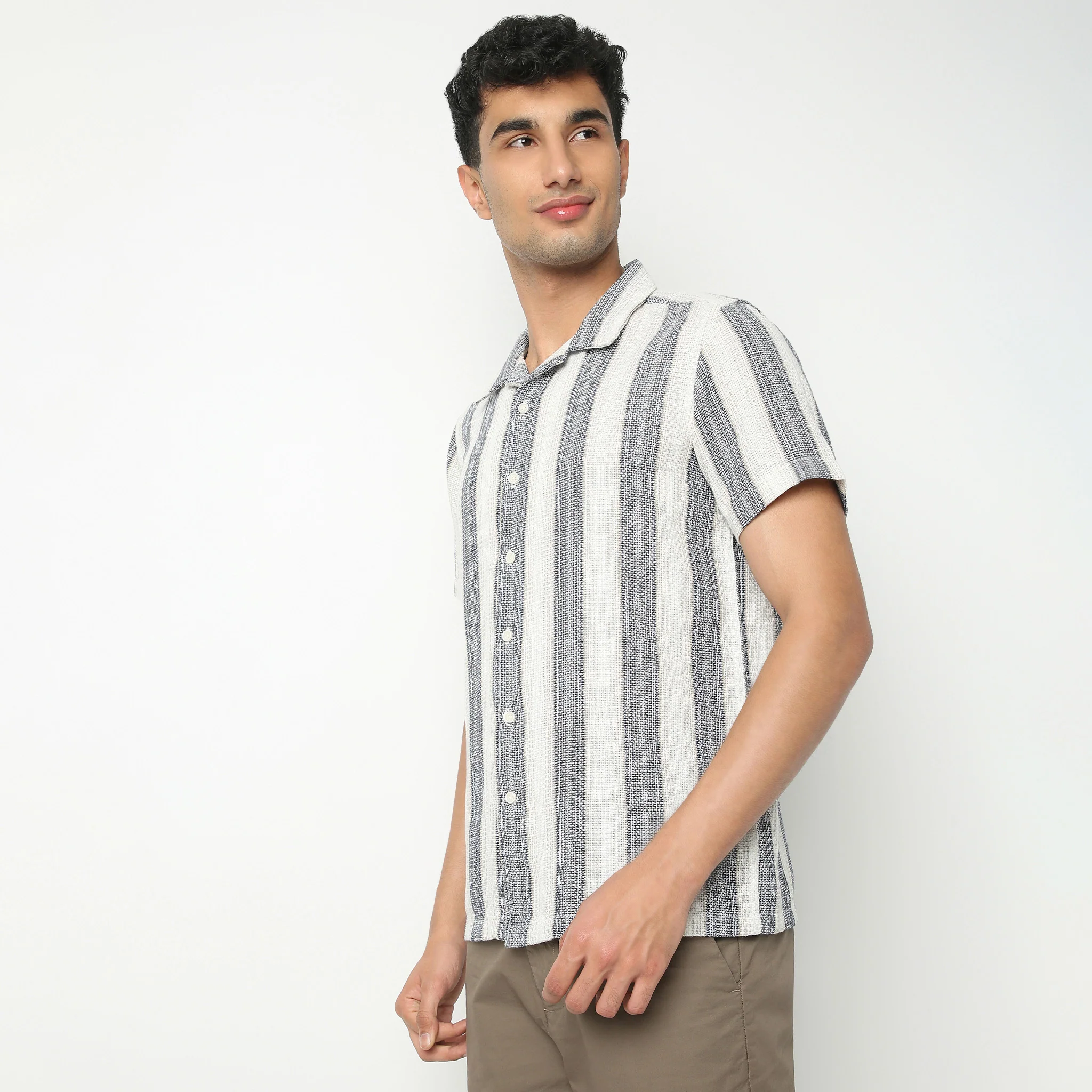 Striped Camp Collar Half Sleeve Mood Shirt - Image 5