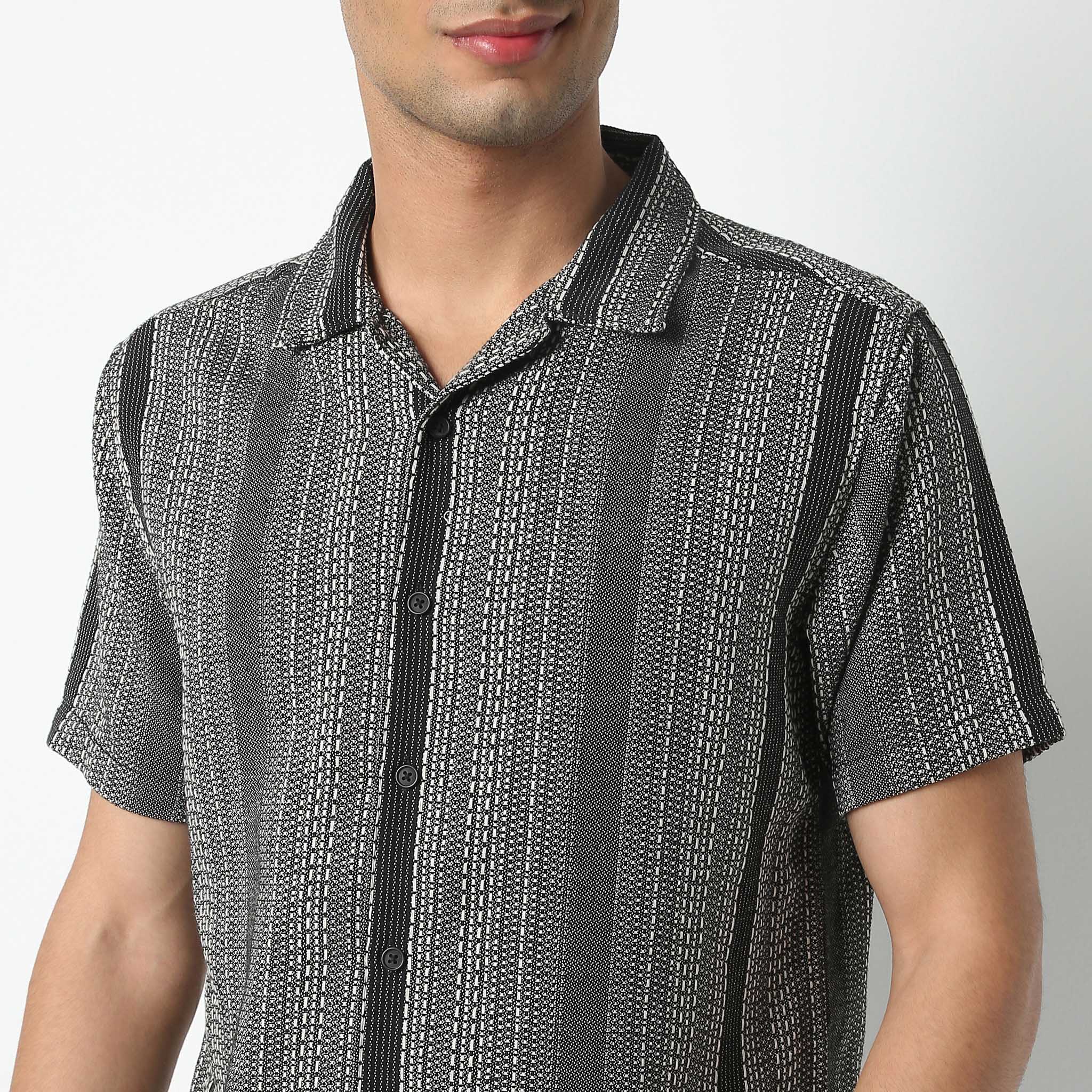 Striped Camp Collar Half Sleeve Mood Shirt - Image 4