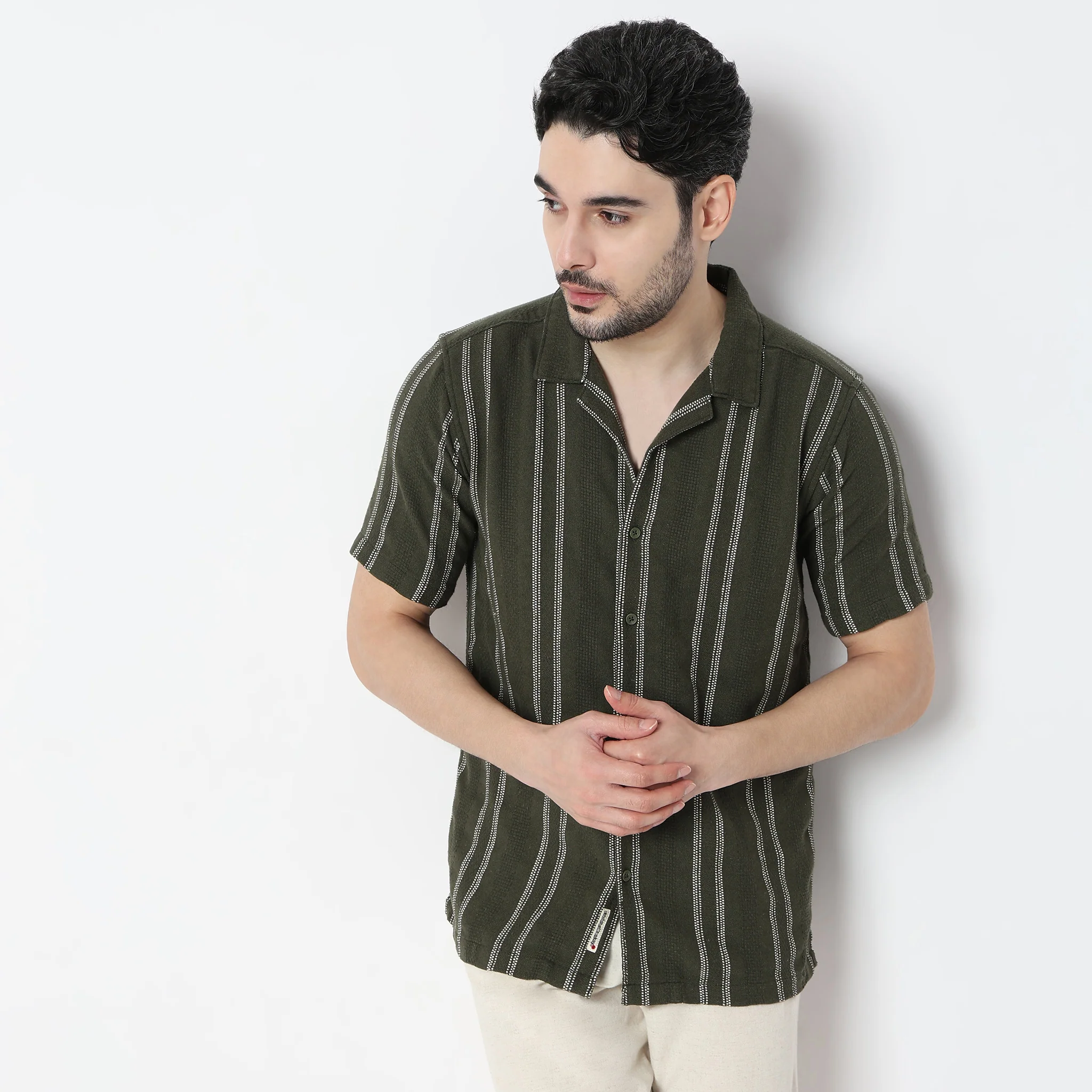 Striped Half Sleeve Camp Collar Mood Shirt - Image 2
