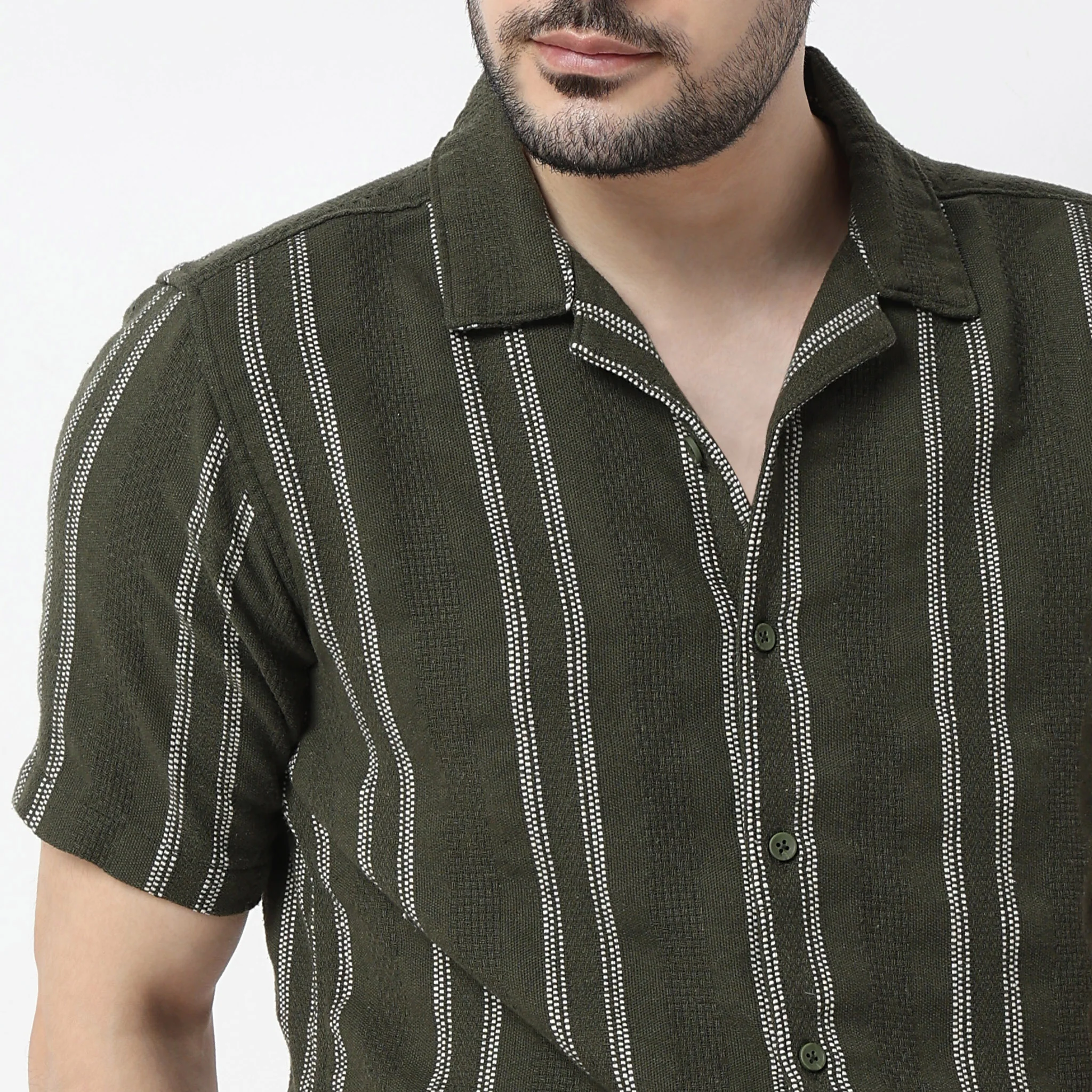 Striped Half Sleeve Camp Collar Mood Shirt - Image 4