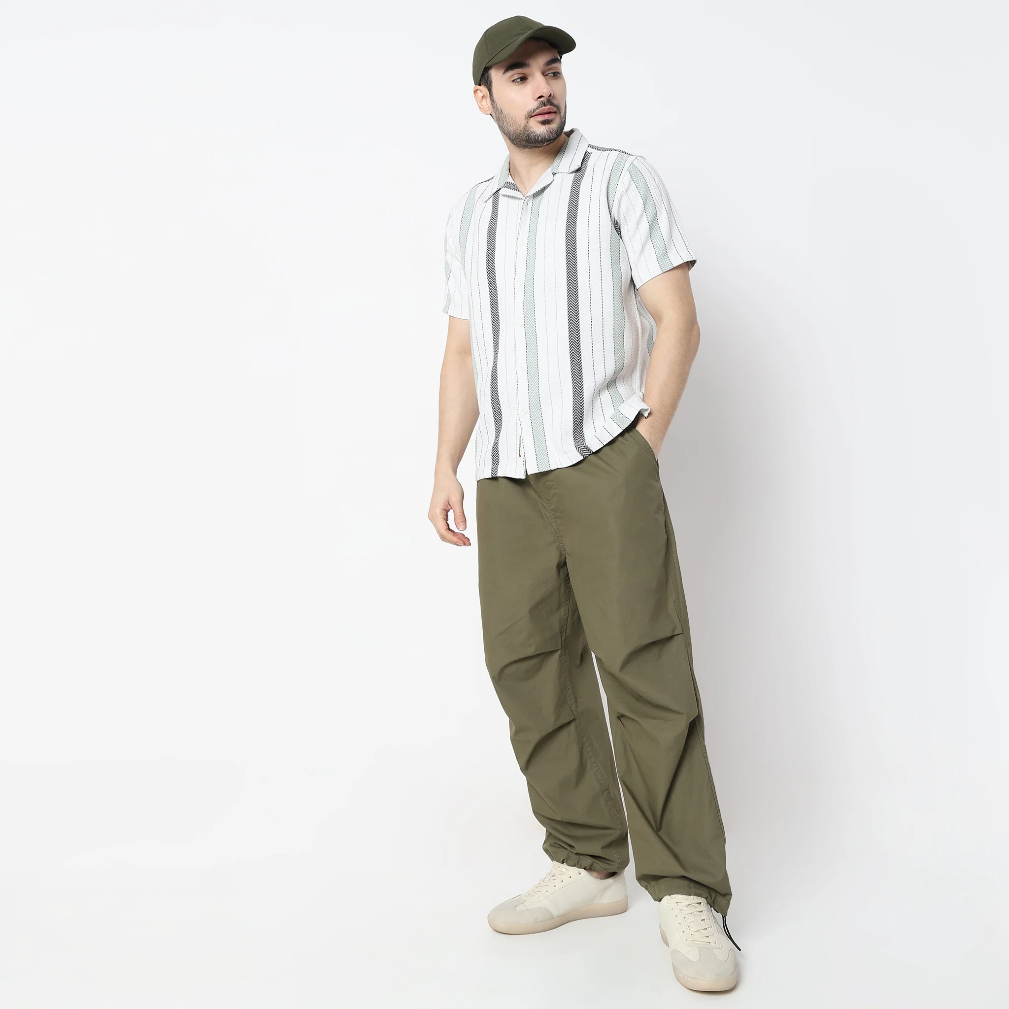 Striped Half Sleeve Camp Collar Mood Shirt