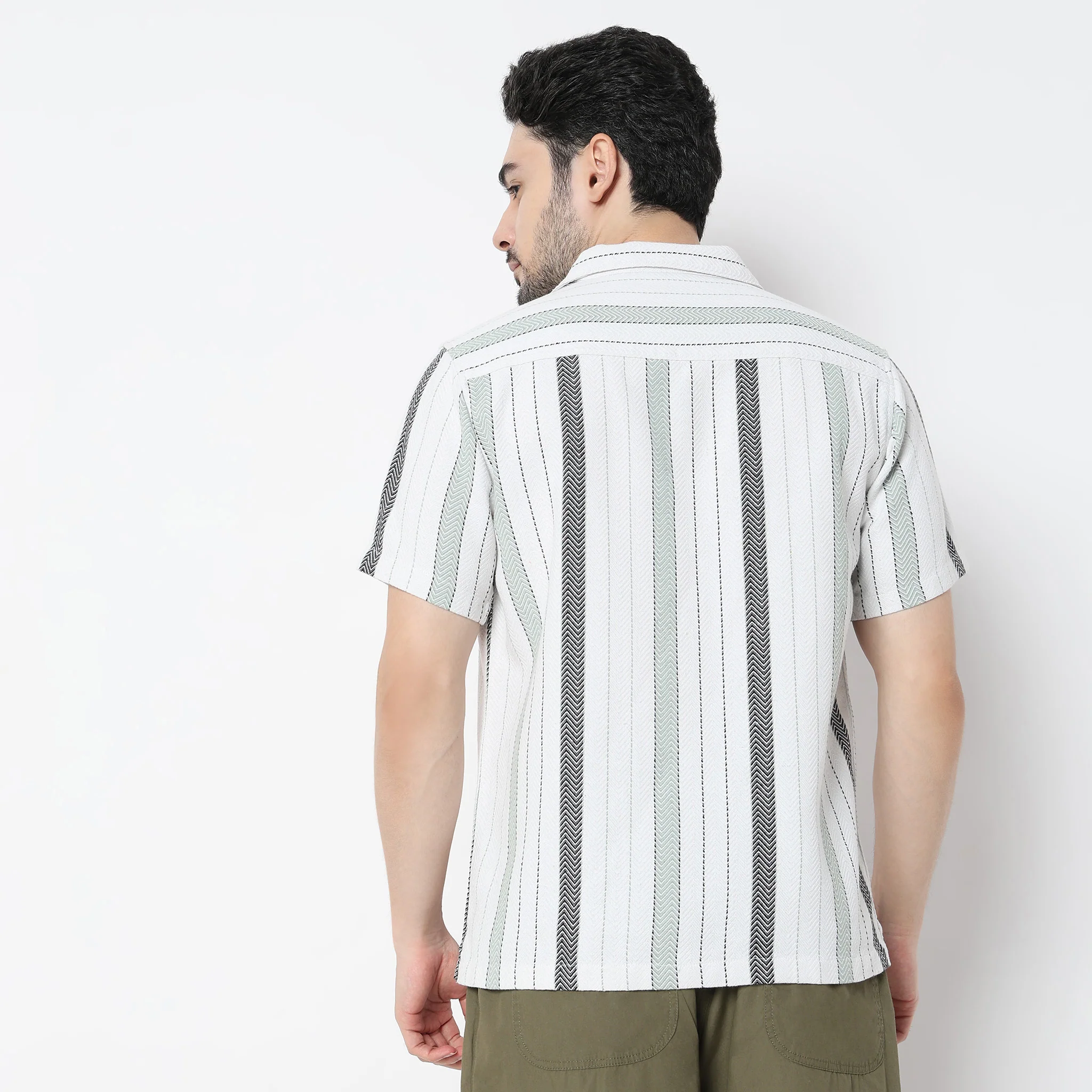 Striped Half Sleeve Camp Collar Mood Shirt - Image 3