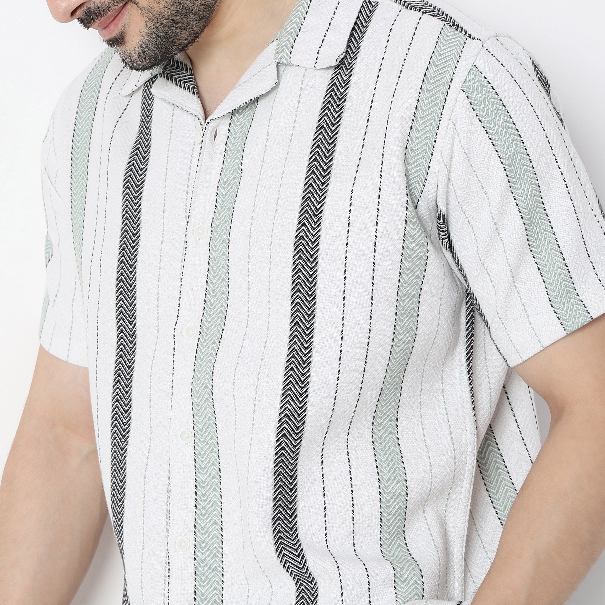 Striped Half Sleeve Camp Collar Mood Shirt - Image 5