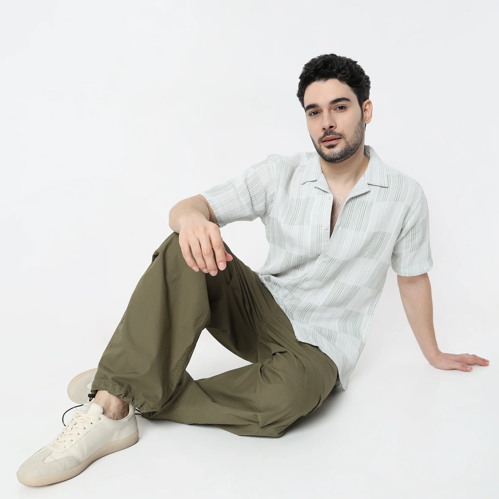 Striped Half Sleeve Camp Collar Mood Shirt