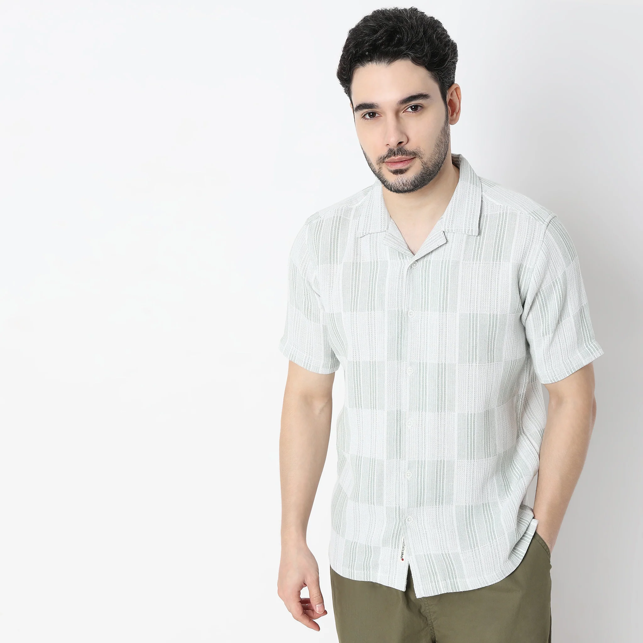 Striped Half Sleeve Camp Collar Mood Shirt - Image 2