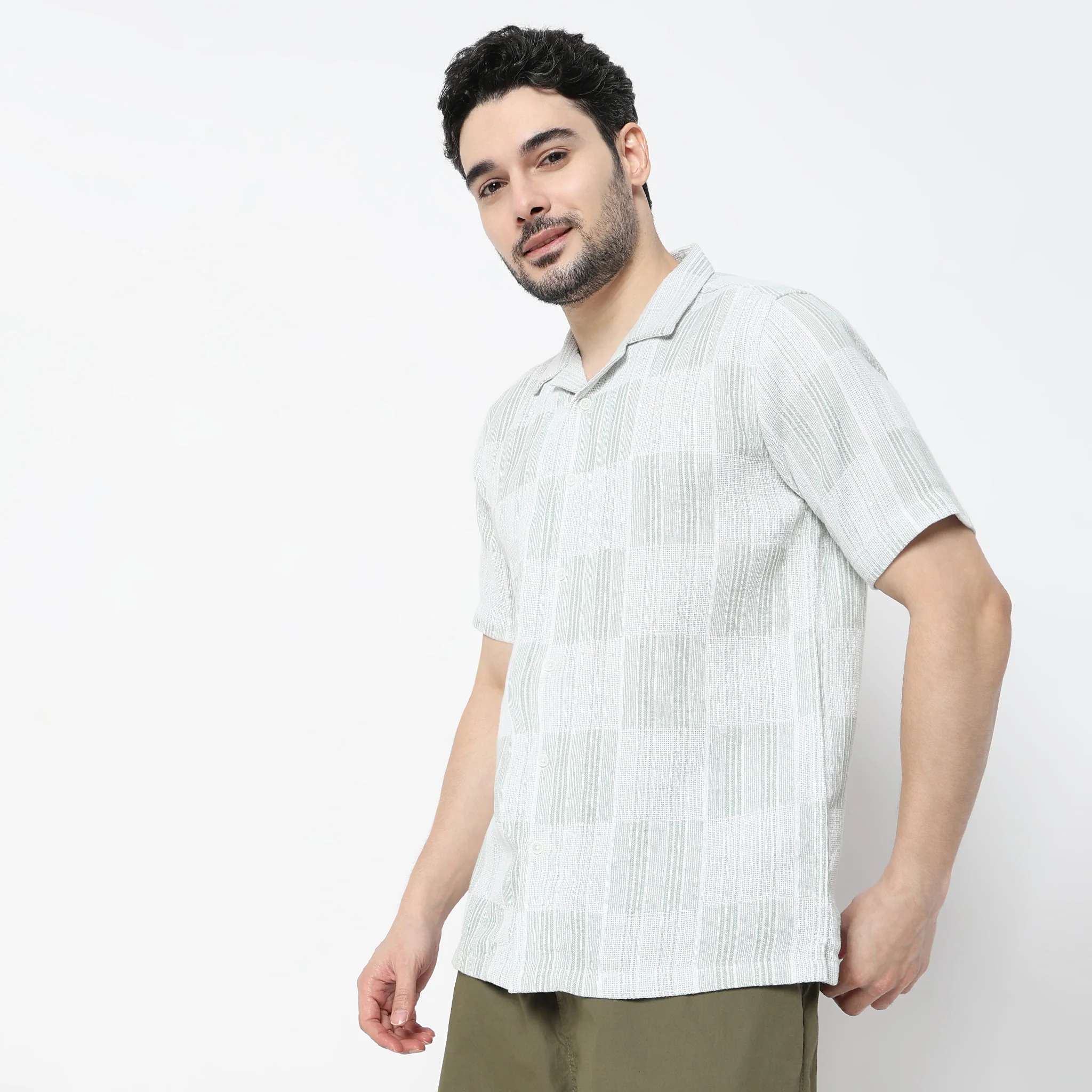 Striped Half Sleeve Camp Collar Mood Shirt - Image 4