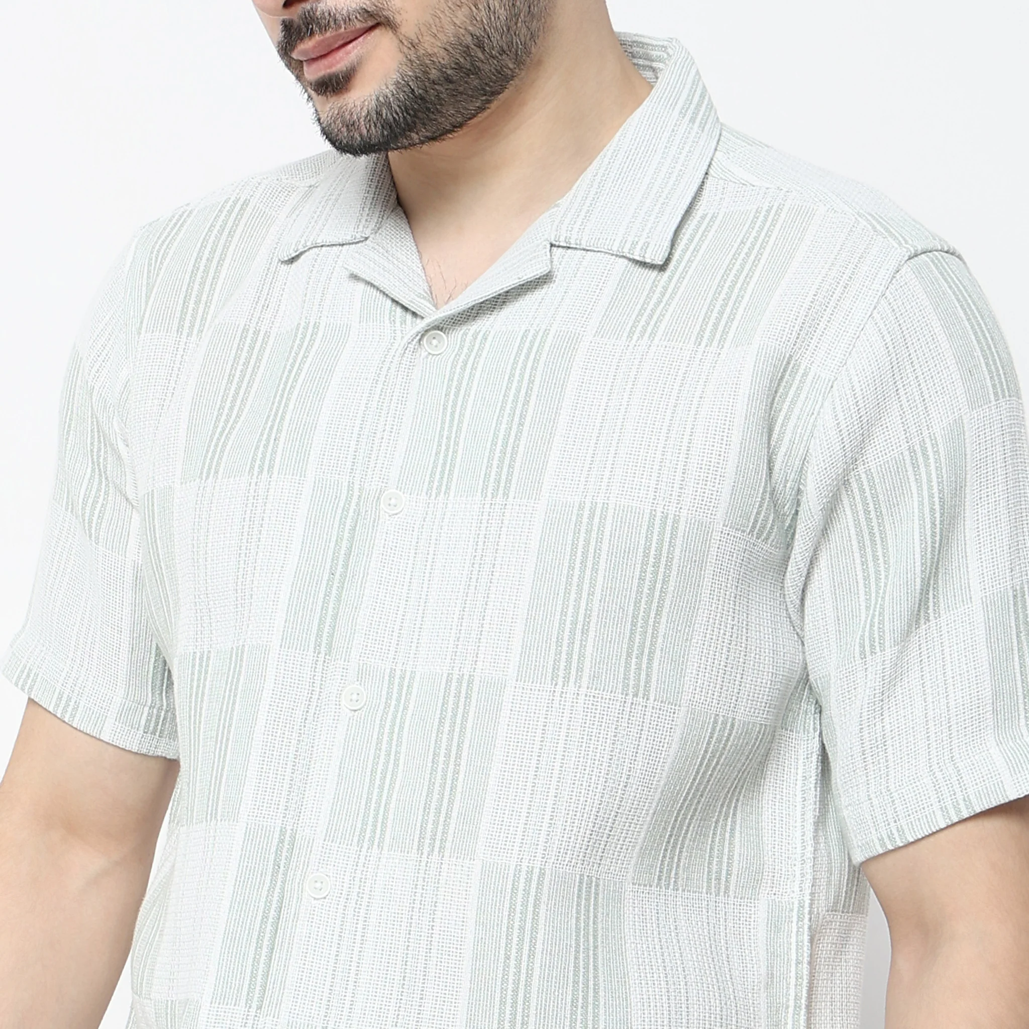 Striped Half Sleeve Camp Collar Mood Shirt - Image 5