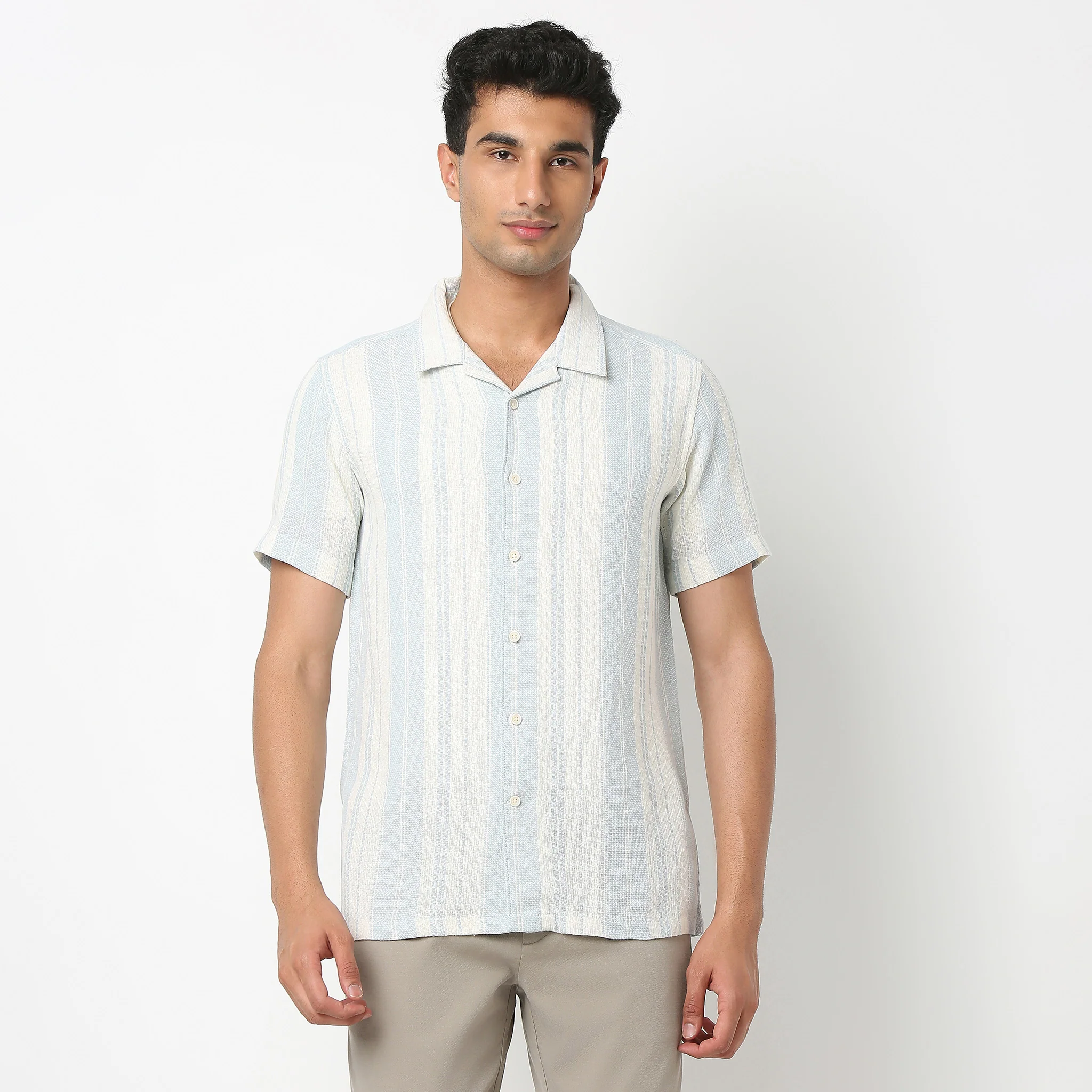 Moodᵉˣ Shirt - Camp Collar Textured Stripes - Image 2