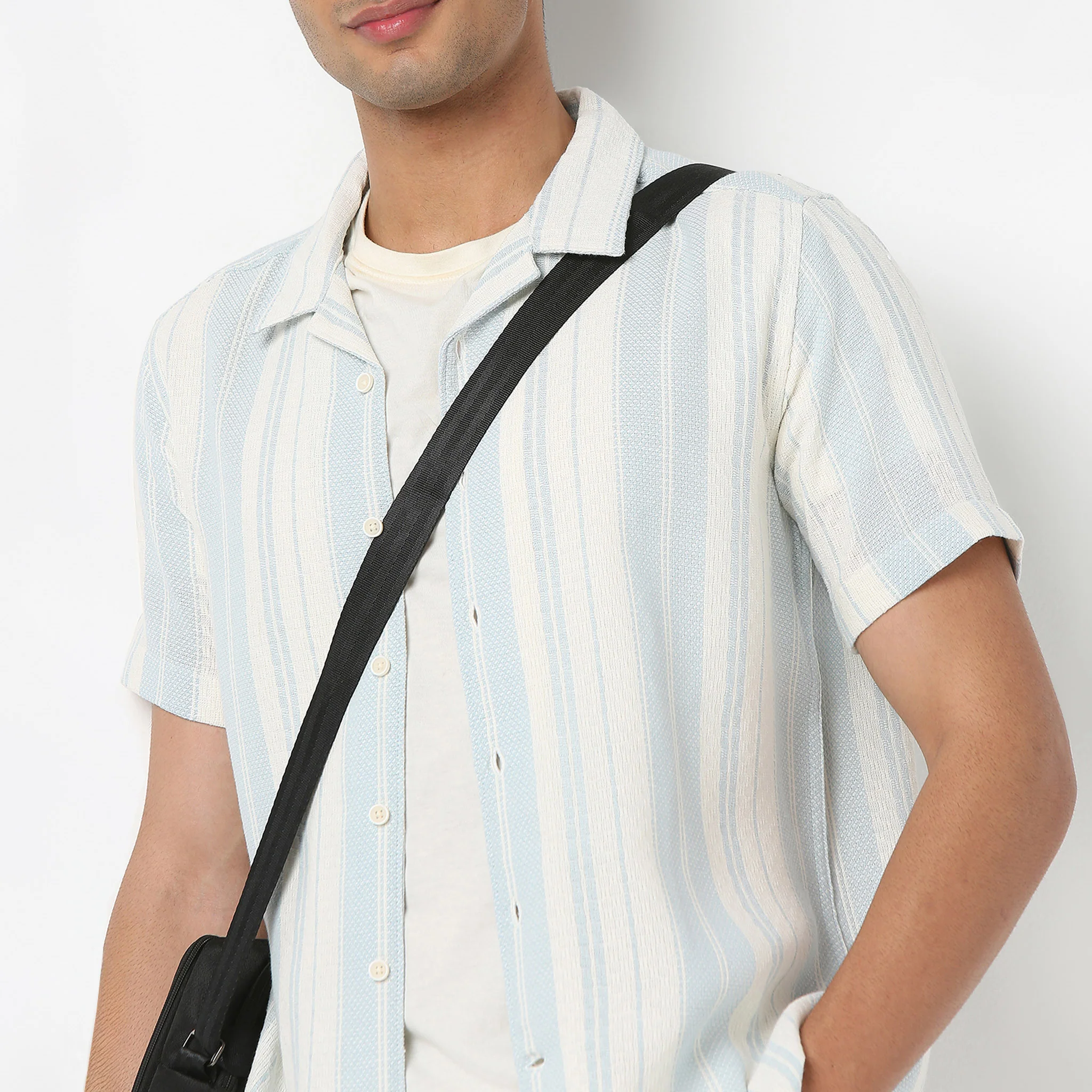 Moodᵉˣ Shirt - Camp Collar Textured Stripes - Image 4