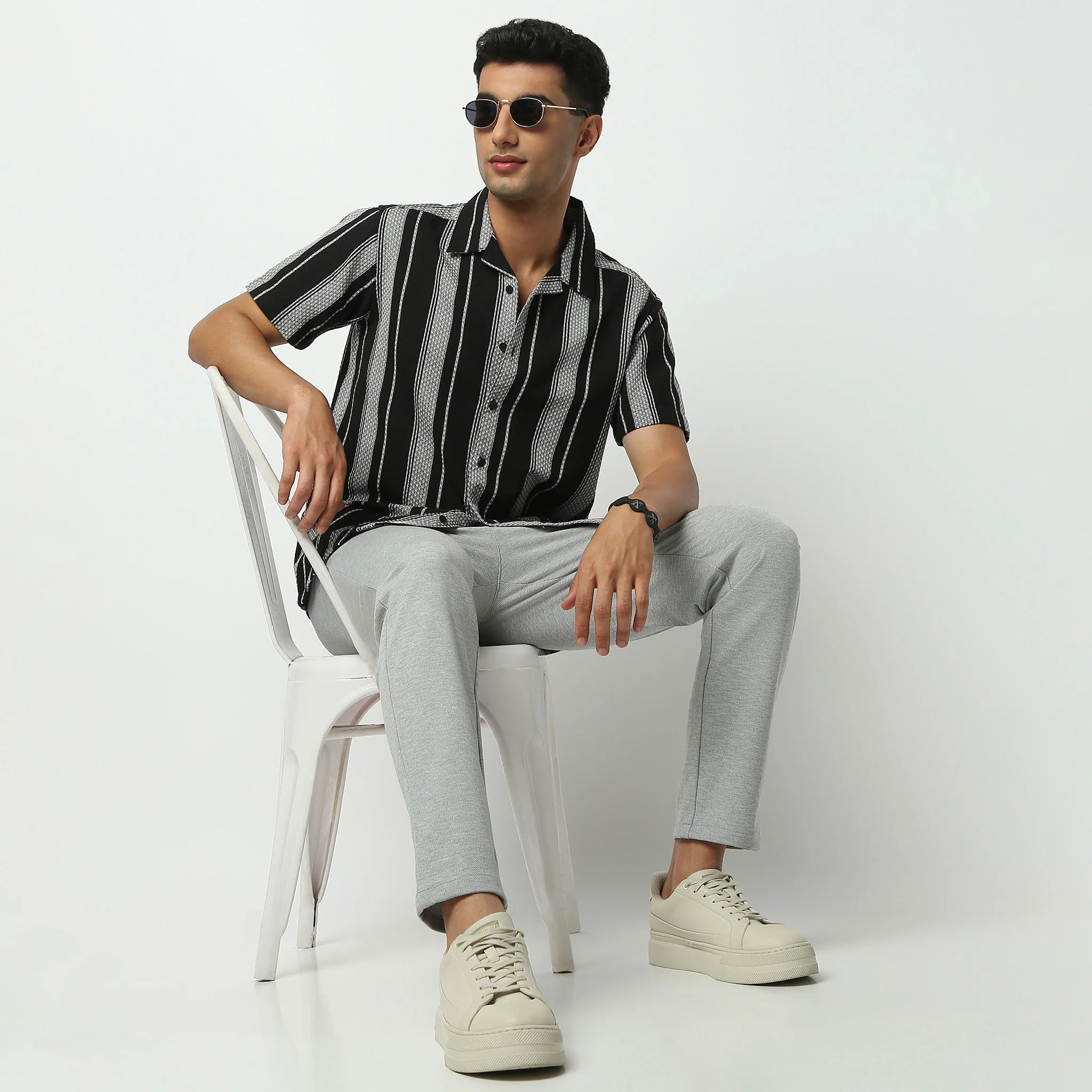 Camp Collar Half Sleeve Striped Mood Shirt