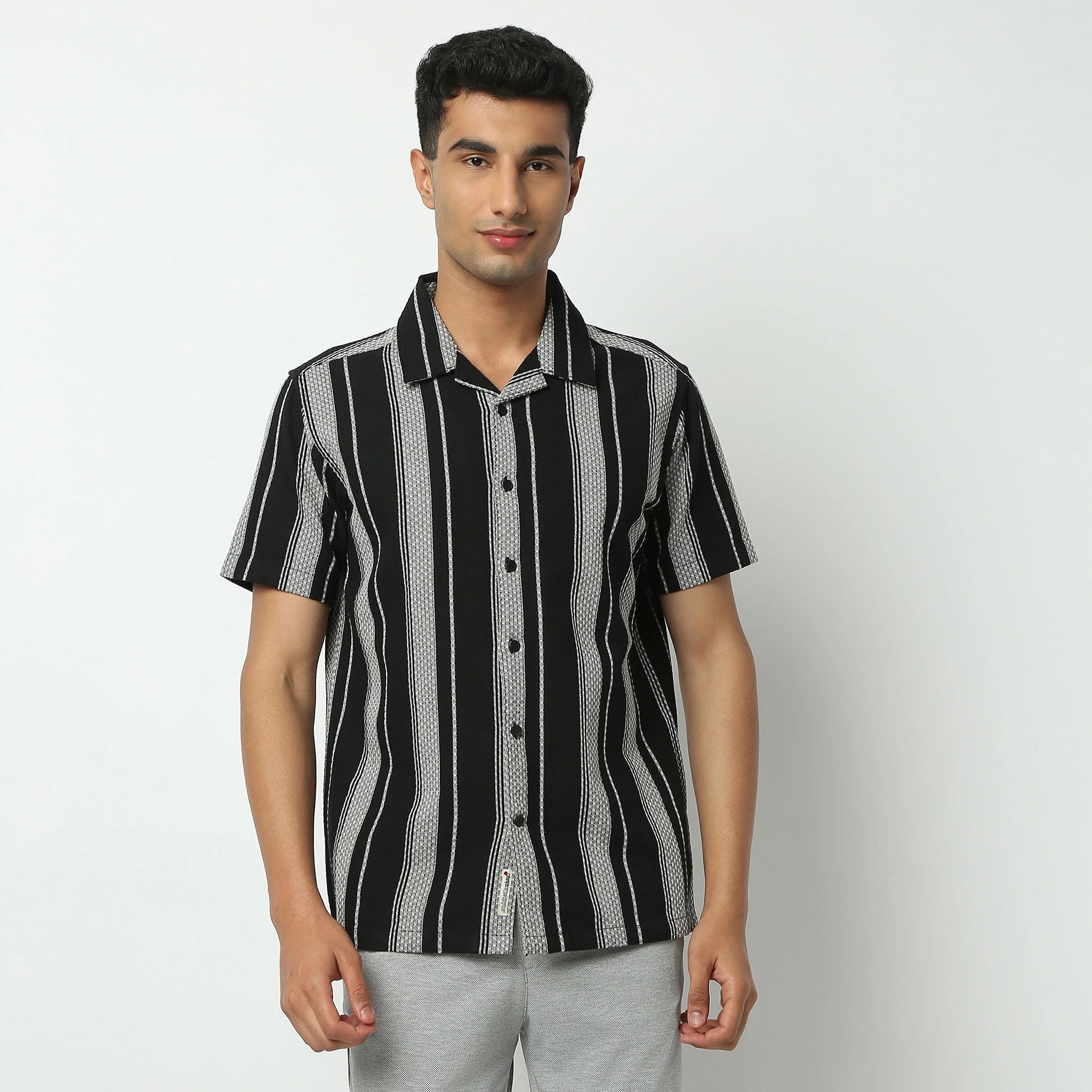 Camp Collar Half Sleeve Striped Mood Shirt - Image 2