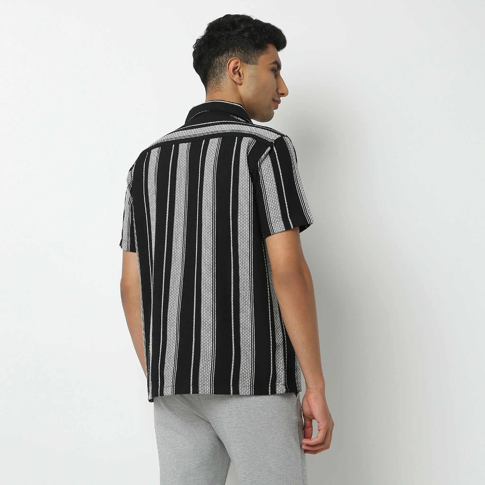 Camp Collar Half Sleeve Striped Mood Shirt - Image 3